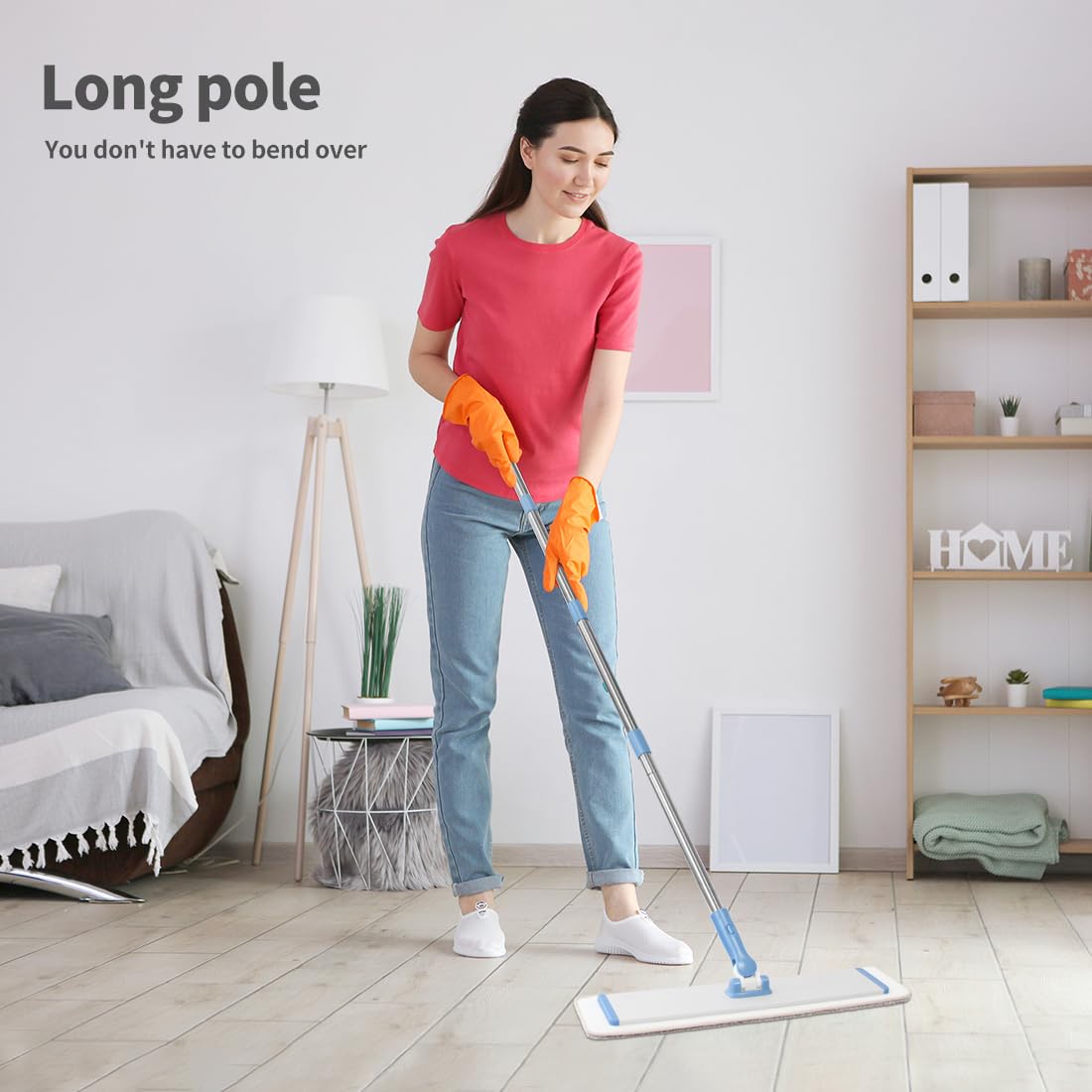 Commercial Flat Microfiber Floor Mop Cleaning System 18" Inch Wet Dry and Dust Hardwood with 4 Washable Pads Cleaner for Laminate Tile Stainless Steel Handle and Extension