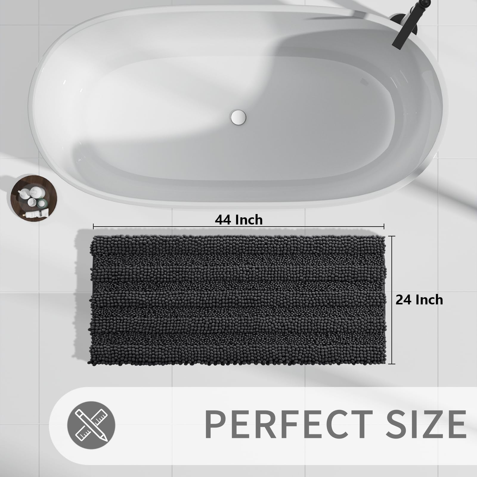 Non Slip and Super Absorbent Bath Mat,Machine Washable Quick Dry,Ultra Plush Chenille Shower Rugs for Bathroom Floor Sink Tub and Shower Outside
