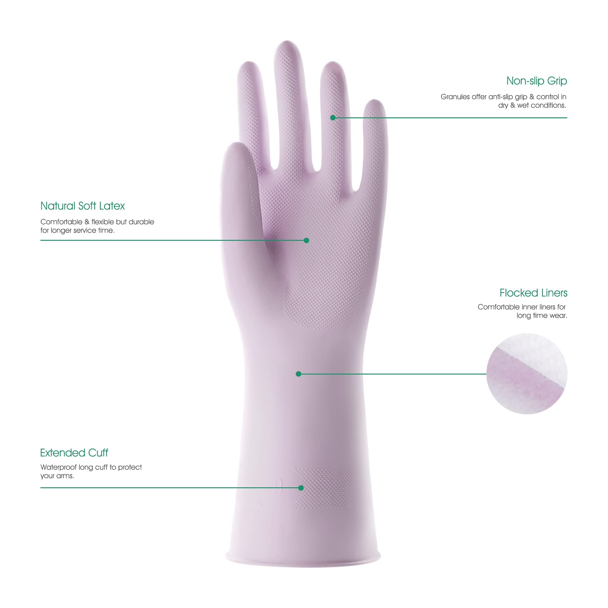 改COOLJOB 3 Pairs Reusable Rubber Gloves for Dishwashing Cleaning Bleaching, Grippy Latex Dish Washing Gloves with Flocked Cotton Liner, Water Resistant Household Gloves for Kitchen Bathroom, Medium