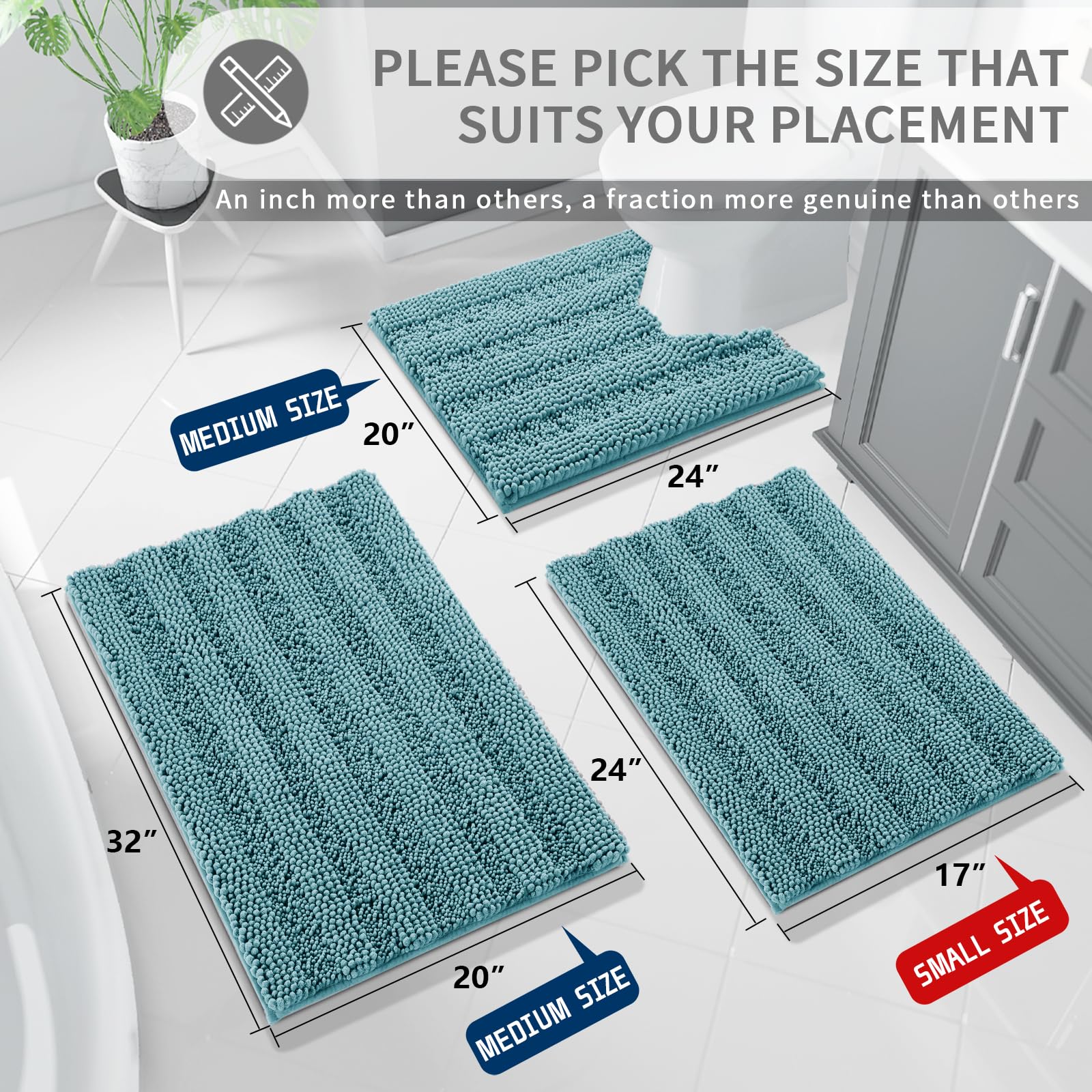 Non Slip and Super Absorbent Bath Mat,Machine Washable Quick Dry,Ultra Plush Chenille Shower Rugs for Bathroom Floor Sink Tub and Shower Outside