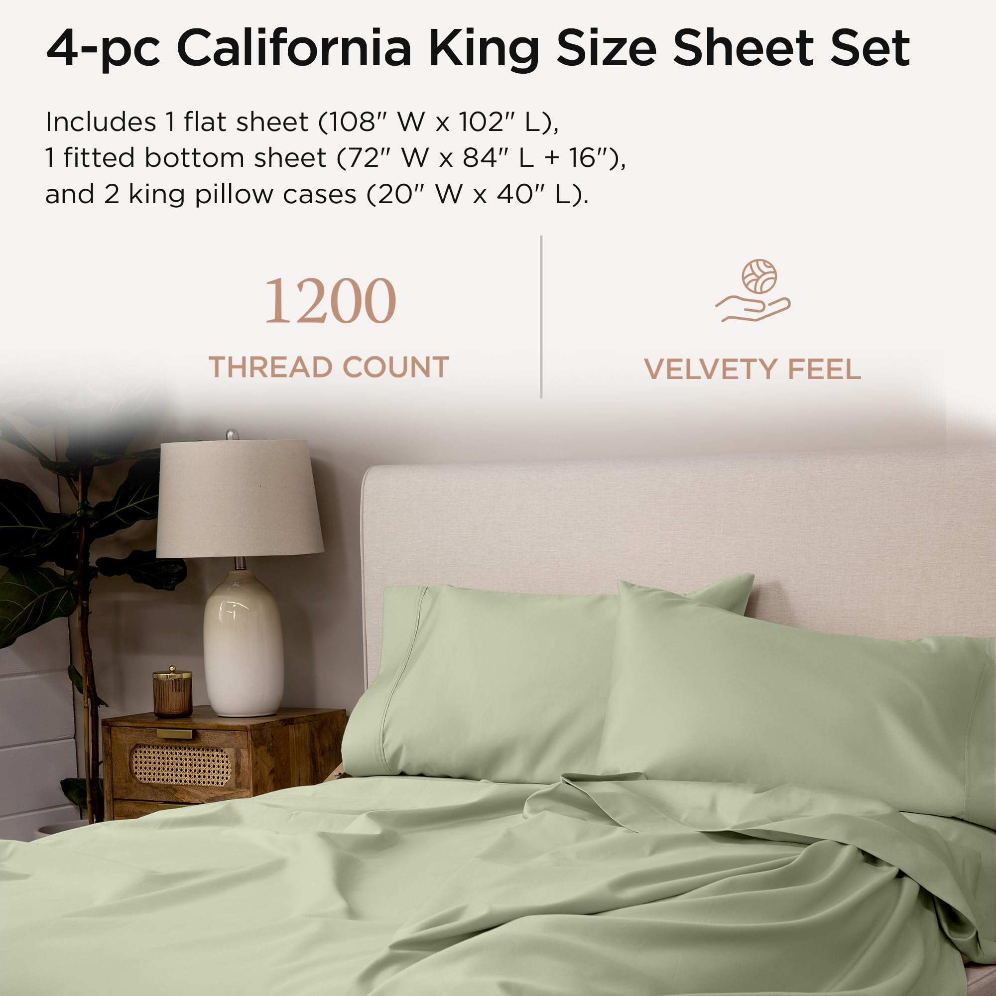 100% Supima Cotton Sheets, Luxury 1200 Thread Count Cotton Sheets for King Size Bed, 4 Pc Dark Grey King Bed Sheets Set, 5-Star Hotel Quality with Elasticized Deep Pocket King Sheets