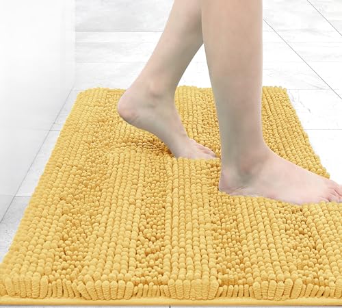 Chenille Striped Bathroom Rugs, Extra Thick and Absorbent Bath Rugs, Non-Slip Soft Plush Shaggy Bath Carpet, Machine Wash Dry, Bath Mats for Bathroom