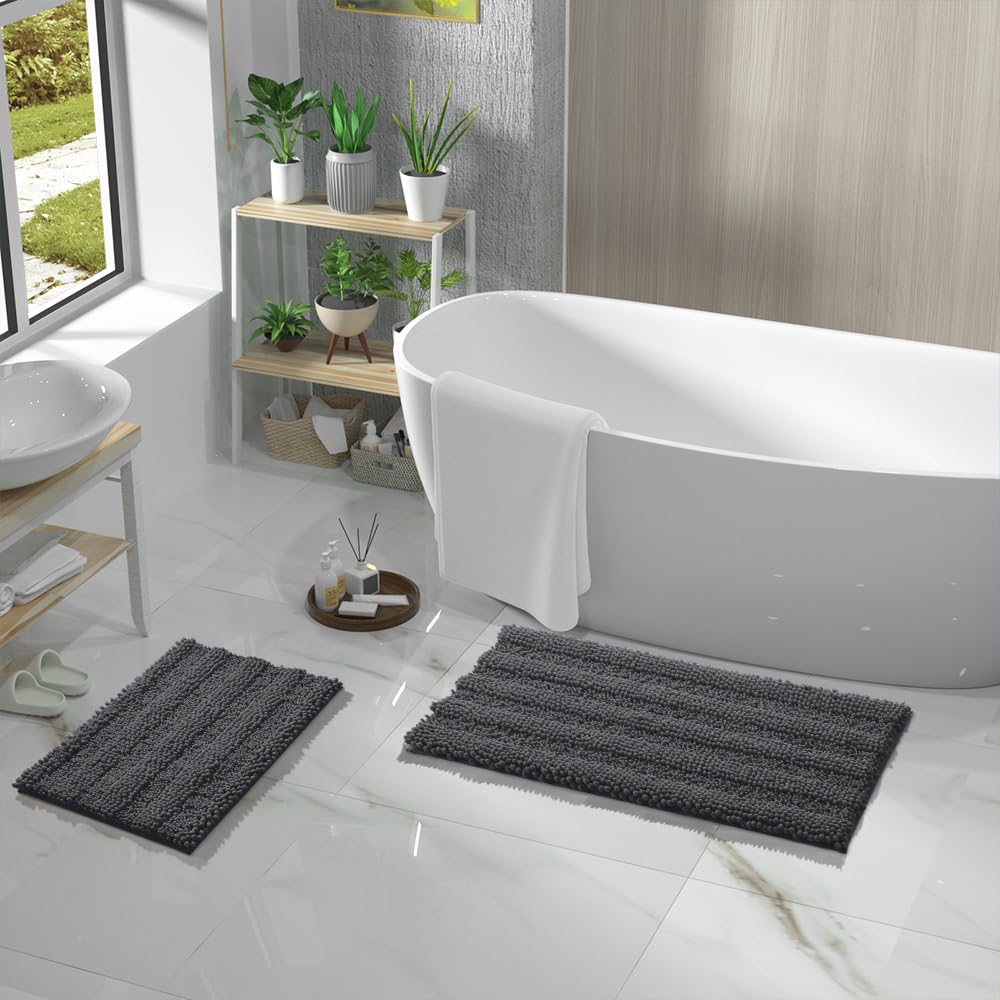 Non Slip and Super Absorbent Bath Mat,Machine Washable Quick Dry,Ultra Plush Chenille Shower Rugs for Bathroom Floor Sink Tub and Shower Outside