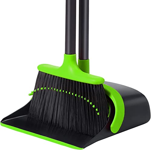 Broom and Dustpan, Broom and Dustpan Set for Home, Long Handle Broom with Dustpan, Broom and Dustpan Combo for Office Home Kitchen Lobby Floor Use Dustpan and Broom Set