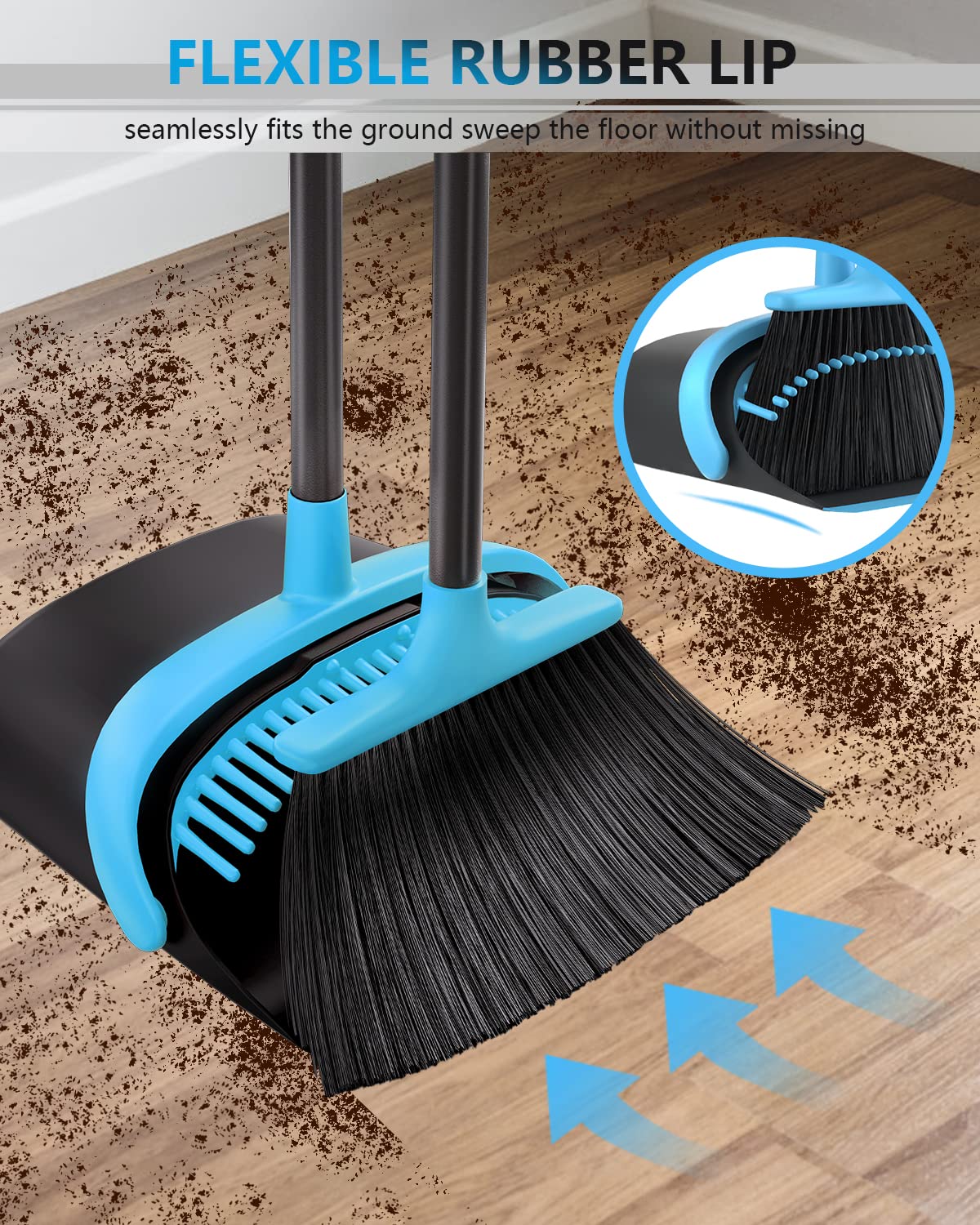Broom and Dustpan, Broom and Dustpan Set for Home, Long Handle Broom with Dustpan, Broom and Dustpan Combo for Office Home Kitchen Lobby Floor Use Dustpan and Broom Set