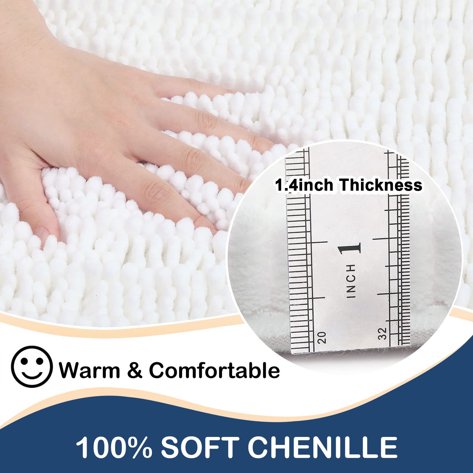 Luxury Chenille Bathroom Rug Mat, Extra Soft Thick Absorbent Shaggy Bath Rugs, Non-Slip Machine Wash Dry Plush Bath Mats for Bathroom, Shower, and Tub
