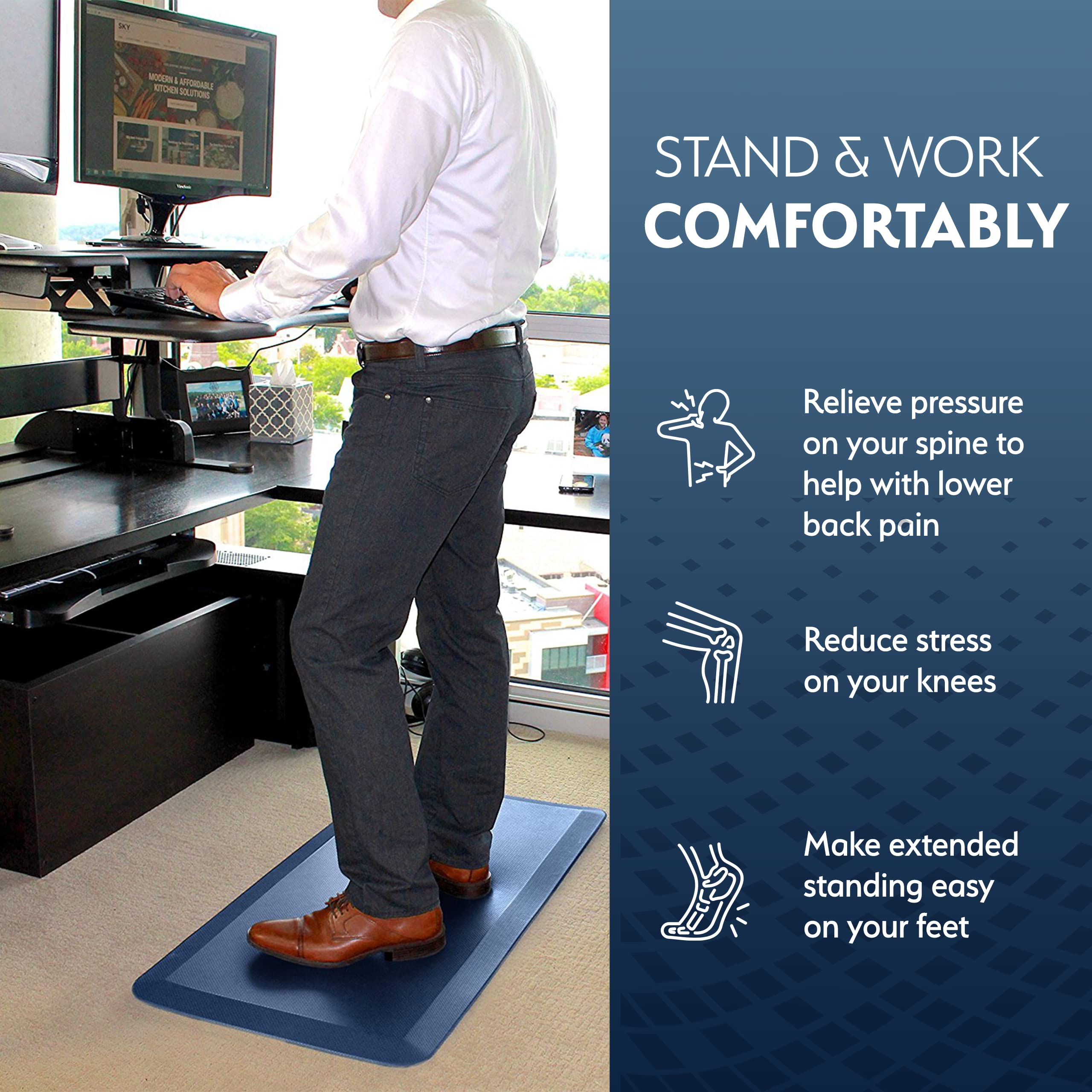 Solutions Anti Fatigue Floor Mat - 3/4" Thick Cushioned Kitchen Rug, Standing Desk Mat - Comfort at Home, Office, Garage - Non Slip, Durable and Stain Resistant