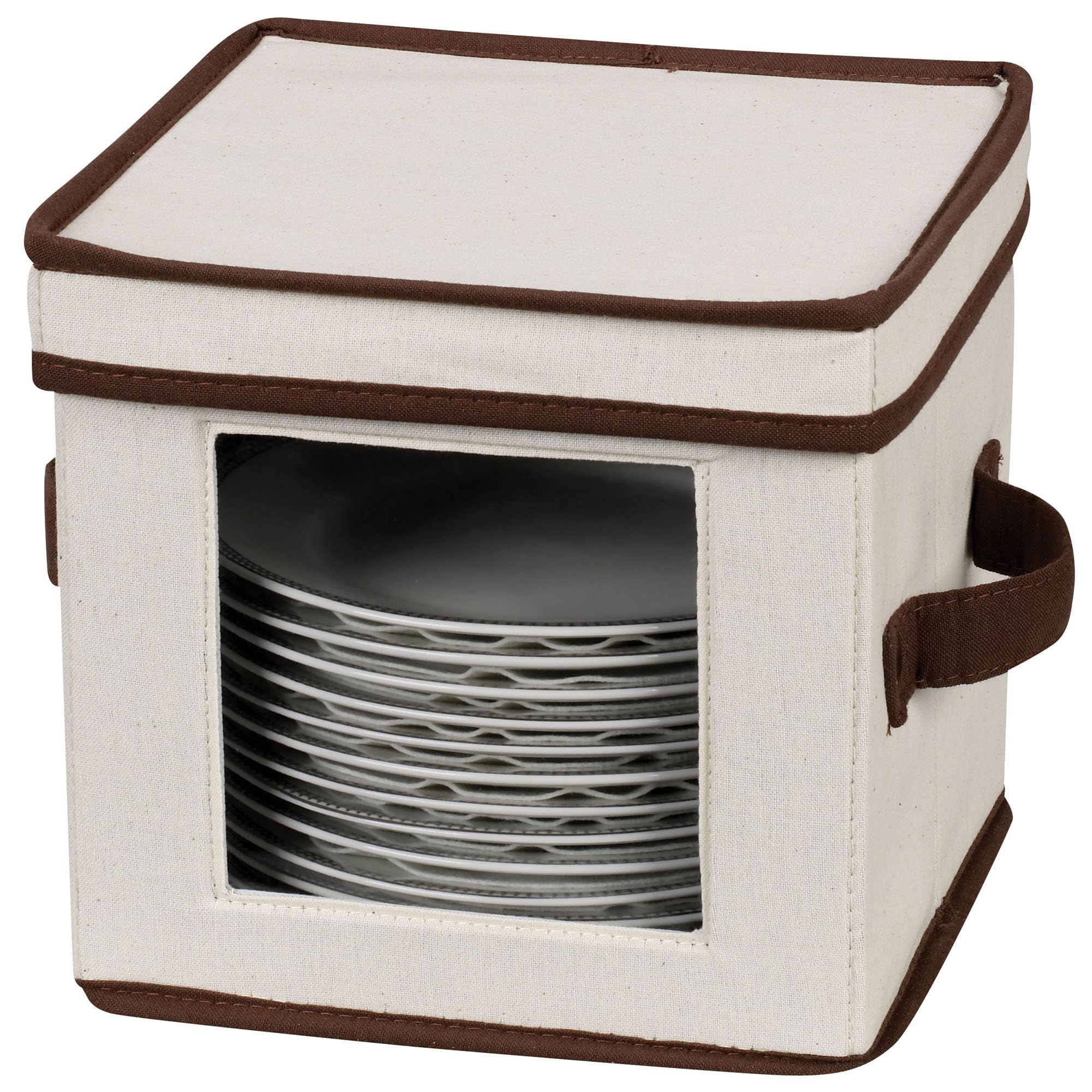 Stemware Storage Box with Lid and Handles | Champagne Glasses Canvas with Brown Trim