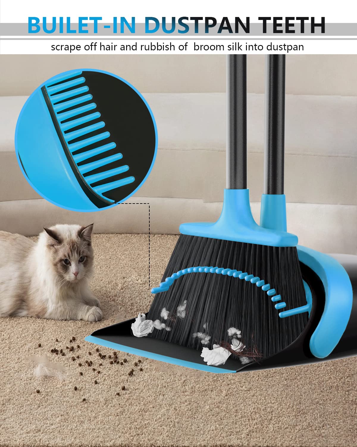 Broom and Dustpan, Broom and Dustpan Set for Home, Long Handle Broom with Dustpan, Broom and Dustpan Combo for Office Home Kitchen Lobby Floor Use Dustpan and Broom Set