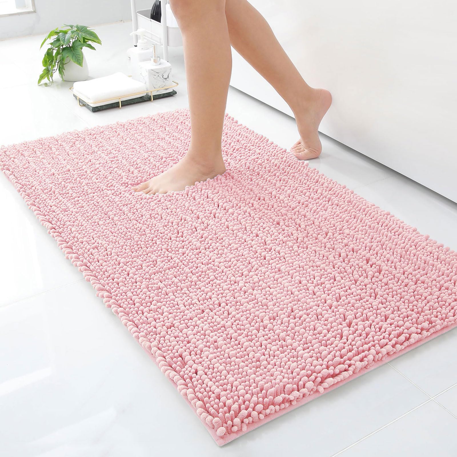Luxury Chenille Bathroom Rug Mat, Extra Soft Thick Absorbent Shaggy Bath Rugs, Non-Slip Machine Wash Dry Plush Bath Mats for Bathroom, Shower, and Tub