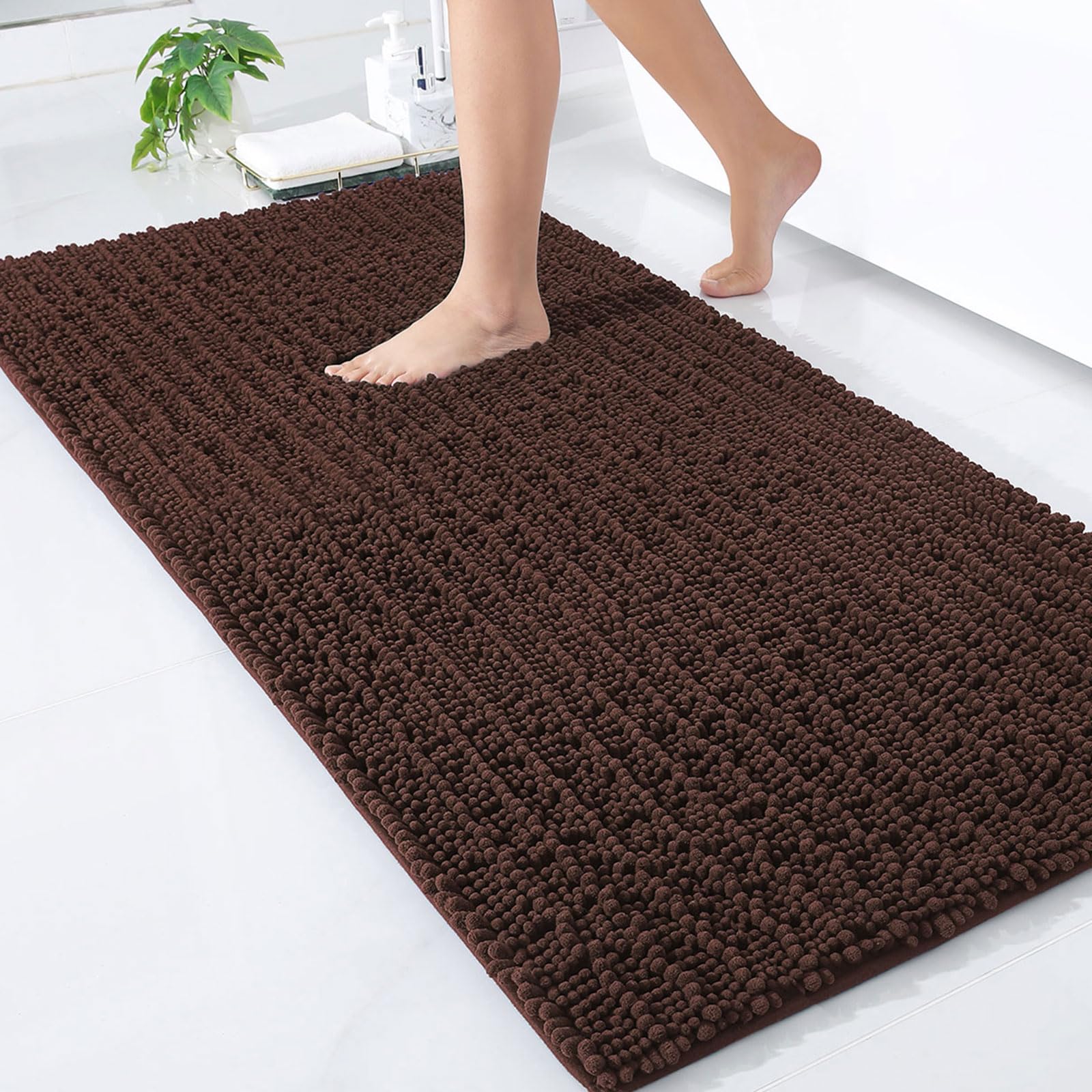 Luxury Chenille Bathroom Rug Mat, Extra Soft Thick Absorbent Shaggy Bath Rugs, Non-Slip Machine Wash Dry Plush Bath Mats for Bathroom, Shower, and Tub