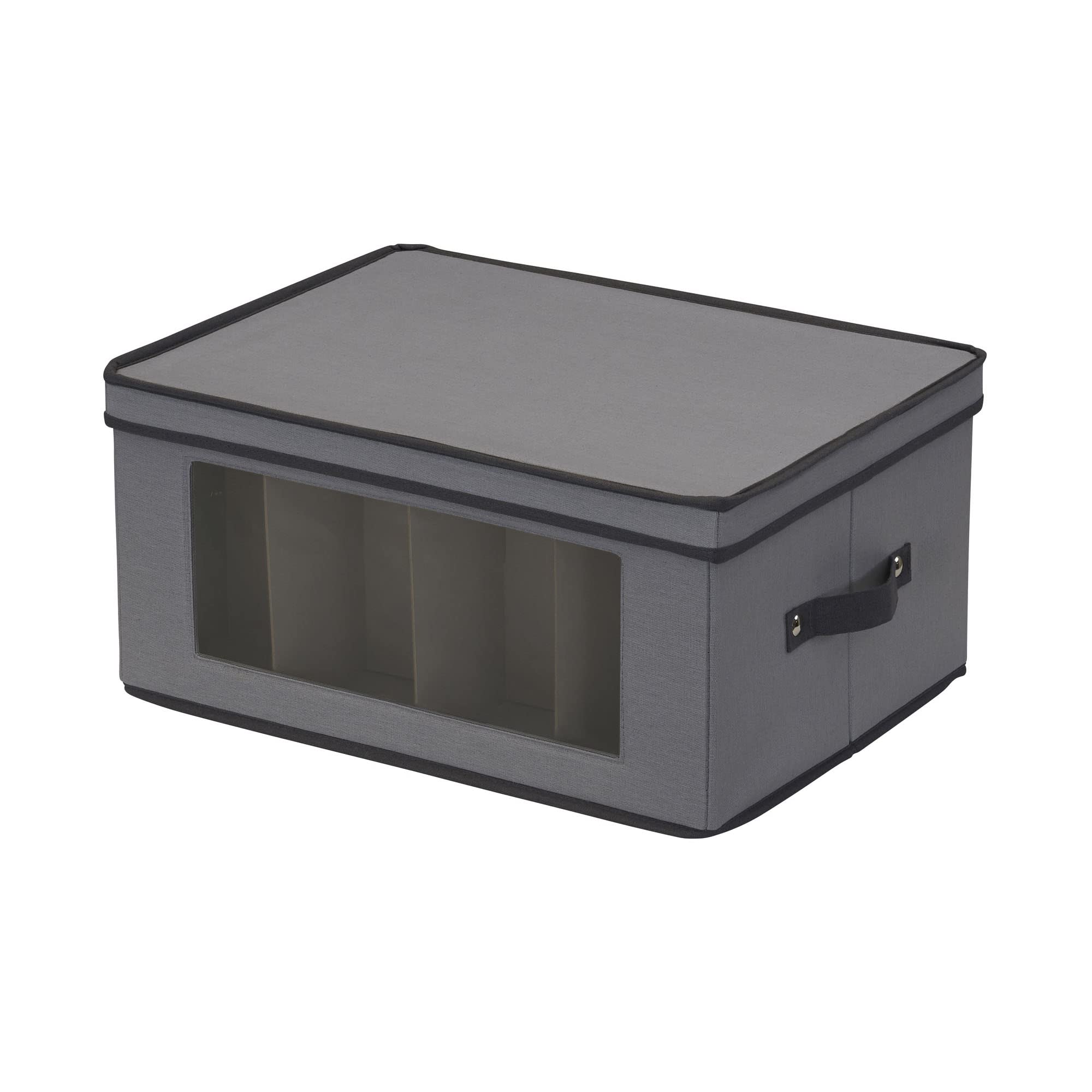 Stemware Storage Box with Lid and Handles | Champagne Glasses Canvas with Brown Trim