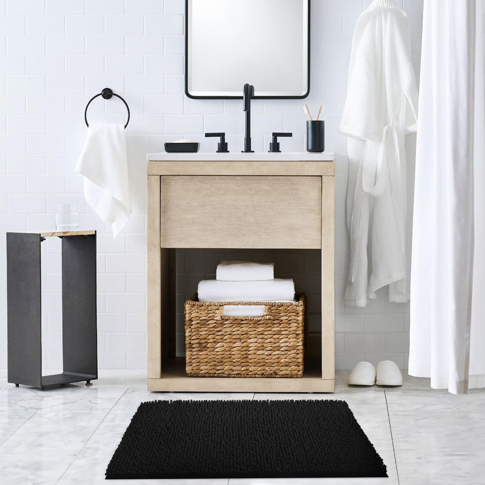 Soft Fluffy Chenille Bathroom Rugs, Non Slip Absorbent Bath Mats for Bathroom, Washable and Quick Dry