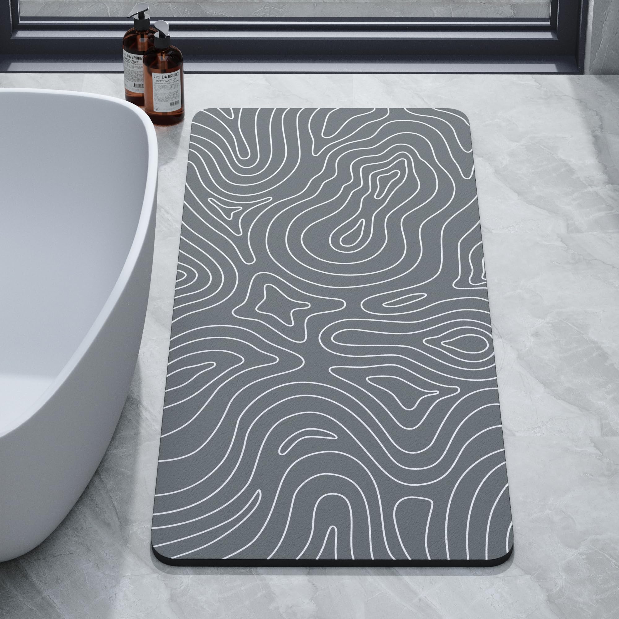 Super Absorbent Bath Mat Bathroom Rugs Washable Quick Dry Non Slip Bathroom Mats Soft Thin Diatomaceous Waterproof Rubber Backed Bath Rug Fit for Under Door Tub Shower Floor