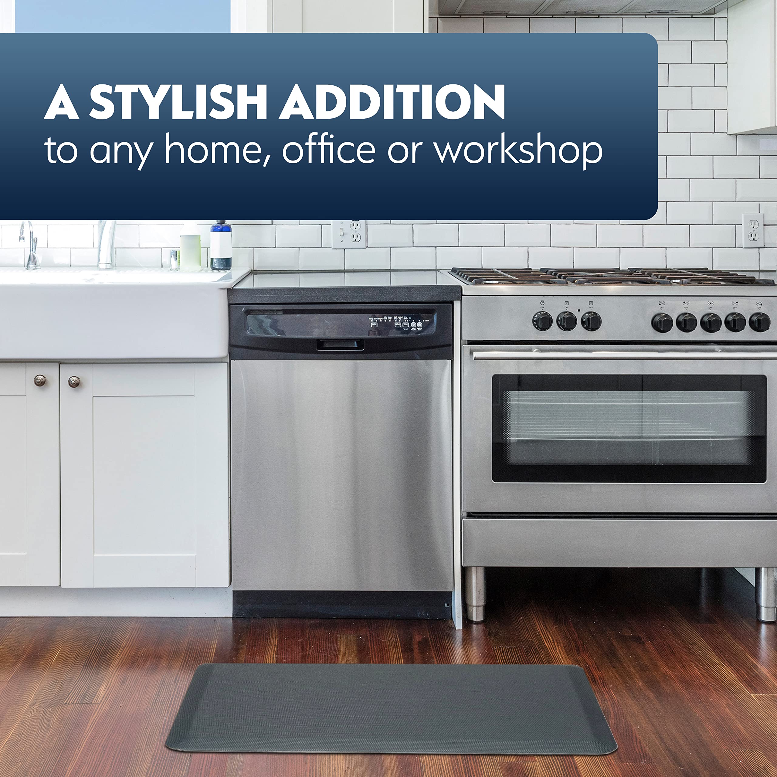 Solutions Anti Fatigue Floor Mat - 3/4" Thick Cushioned Kitchen Rug, Standing Desk Mat - Comfort at Home, Office, Garage - Non Slip, Durable and Stain Resistant