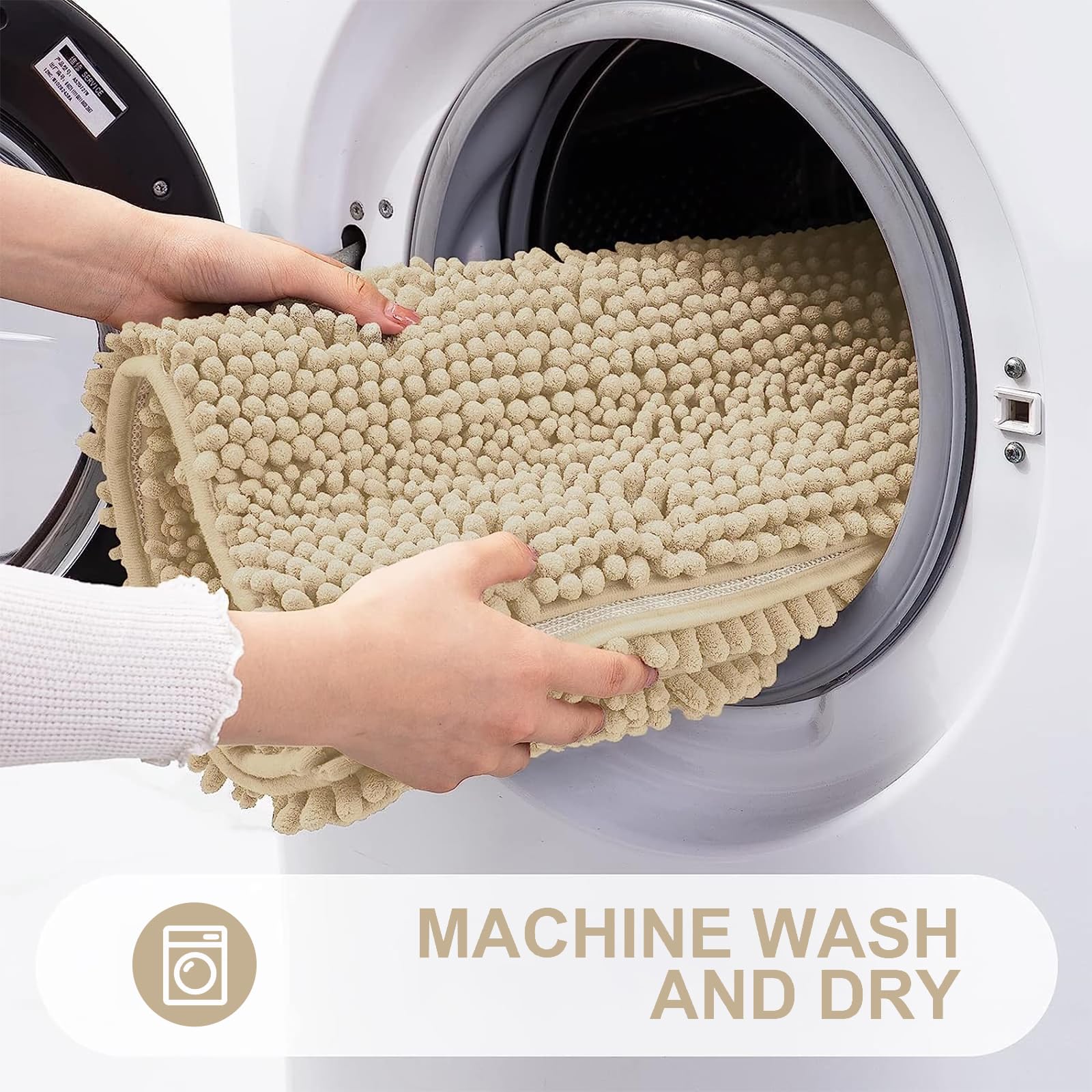 改Grandaily Chenille Striped Bathroom Rugs 24x16, Extra Thick and Absorbent Bath Rugs, Non-Slip Soft Plush Shaggy Bath Carpet, Machine Wash Dry, Bath Mats for Bathroom, Grey