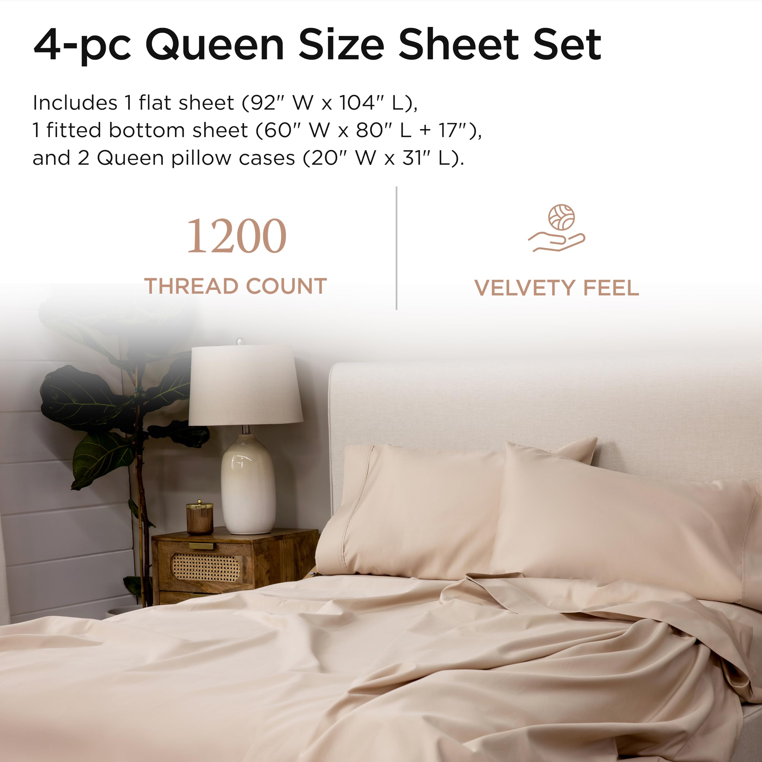 100% Supima Cotton Sheets, Luxury 1200 Thread Count Cotton Sheets for King Size Bed, 4 Pc Dark Grey King Bed Sheets Set, 5-Star Hotel Quality with Elasticized Deep Pocket King Sheets