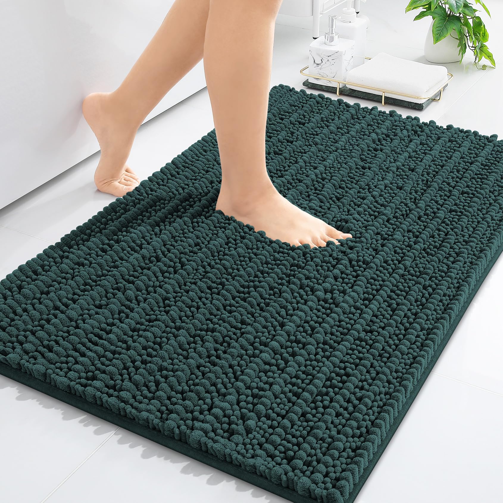 Luxury Chenille Bathroom Rug Mat, Extra Soft Thick Absorbent Shaggy Bath Rugs, Non-Slip Machine Wash Dry Plush Bath Mats for Bathroom, Shower, and Tub