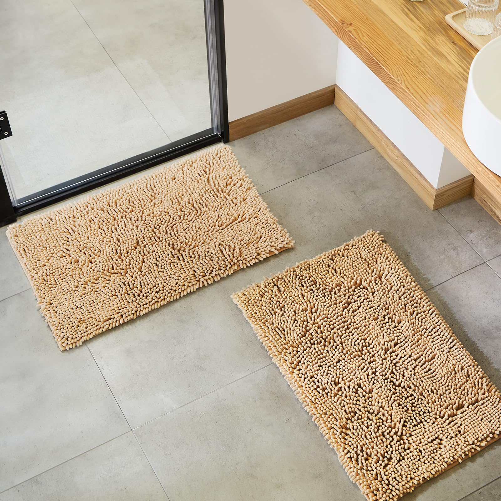 Soft Fluffy Chenille Bathroom Rugs, Non Slip Absorbent Bath Mats for Bathroom, Washable and Quick Dry