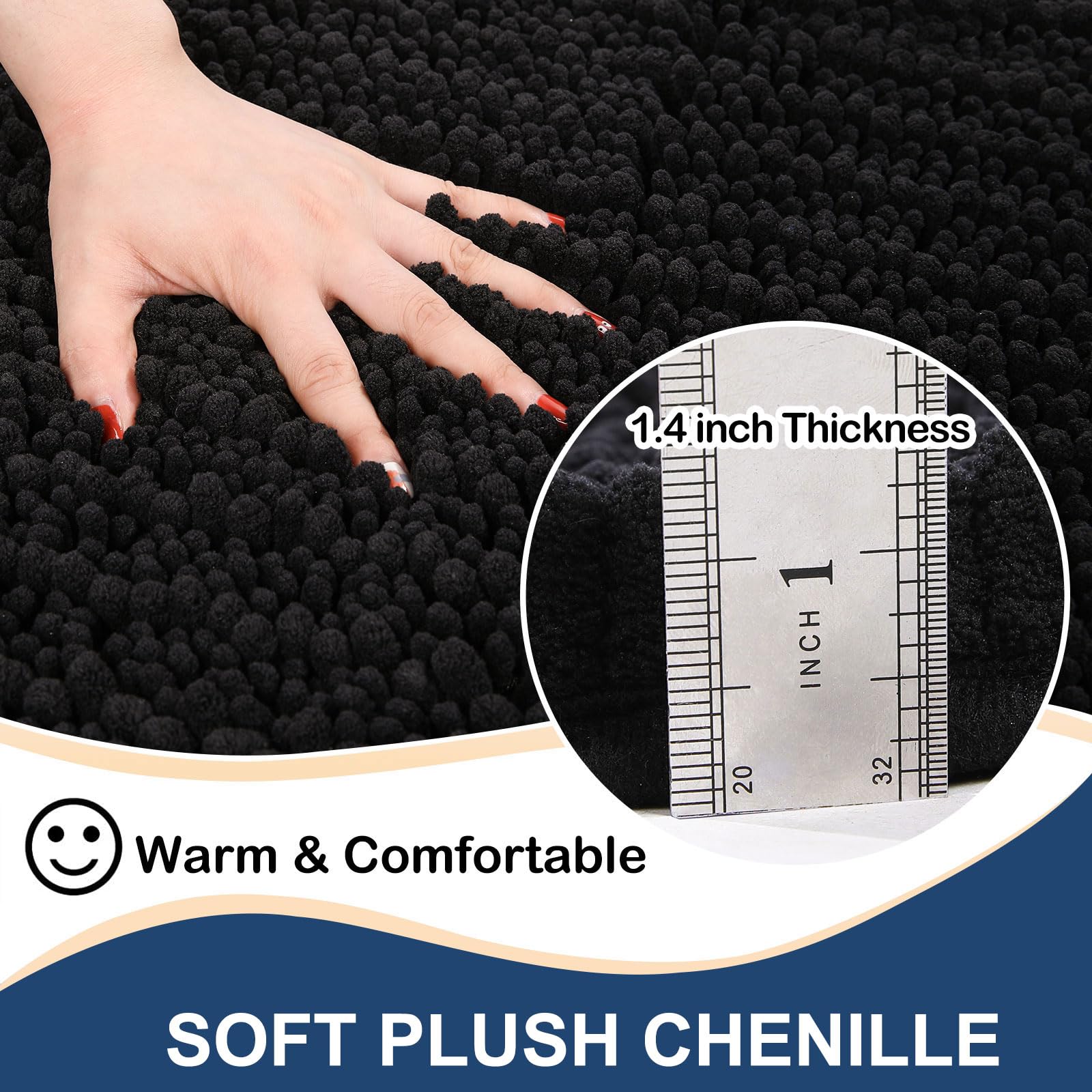 Luxury Chenille Bathroom Rug Mat, Extra Soft Thick Absorbent Shaggy Bath Rugs, Non-Slip Machine Wash Dry Plush Bath Mats for Bathroom, Shower, and Tub