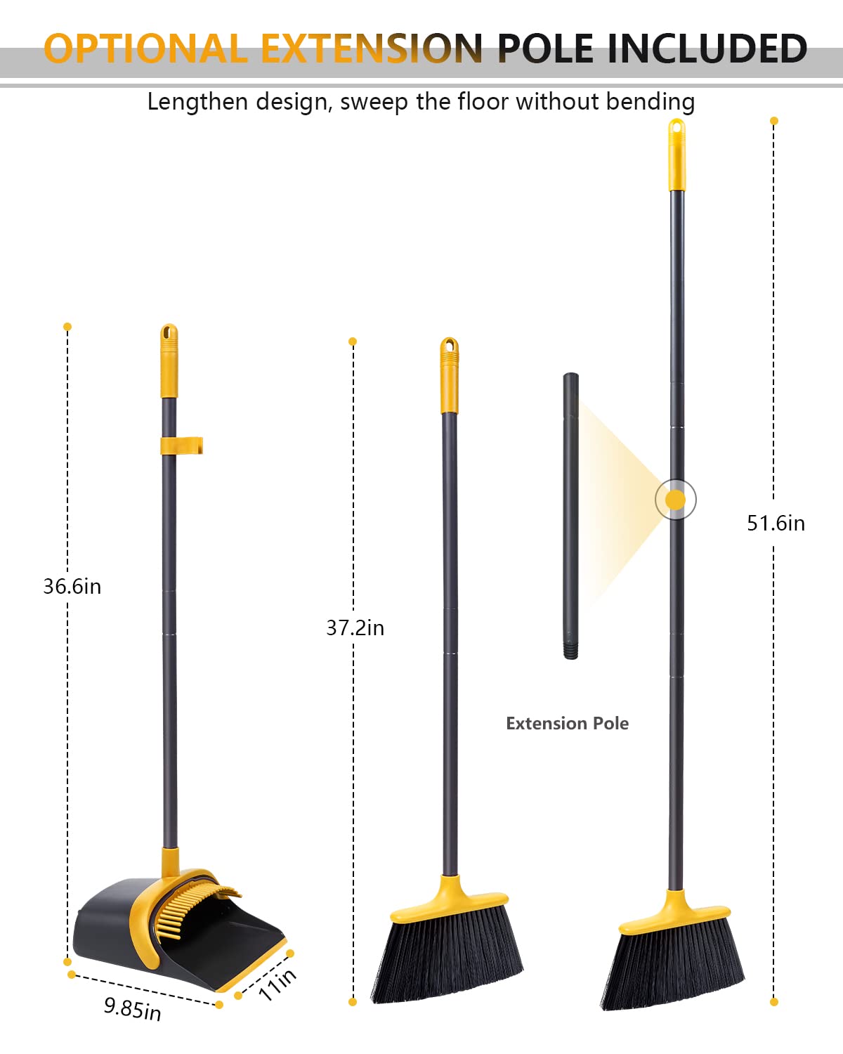 Broom and Dustpan, Broom and Dustpan Set for Home, Long Handle Broom with Dustpan, Broom and Dustpan Combo for Office Home Kitchen Lobby Floor Use Dustpan and Broom Set