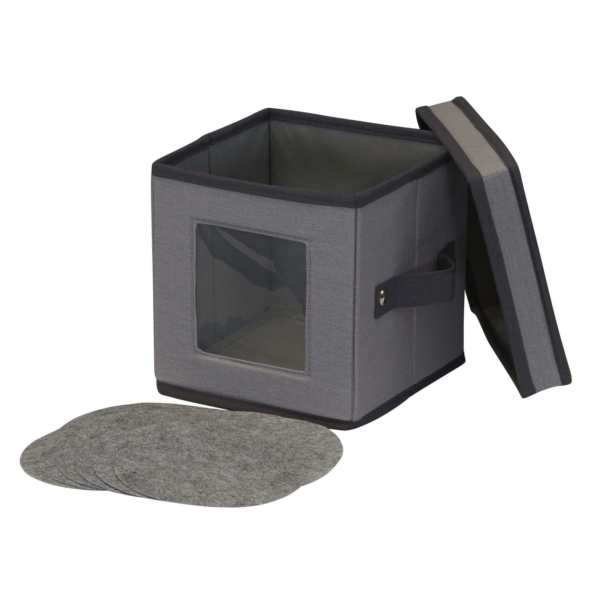 Stemware Storage Box with Lid and Handles | Champagne Glasses Canvas with Brown Trim