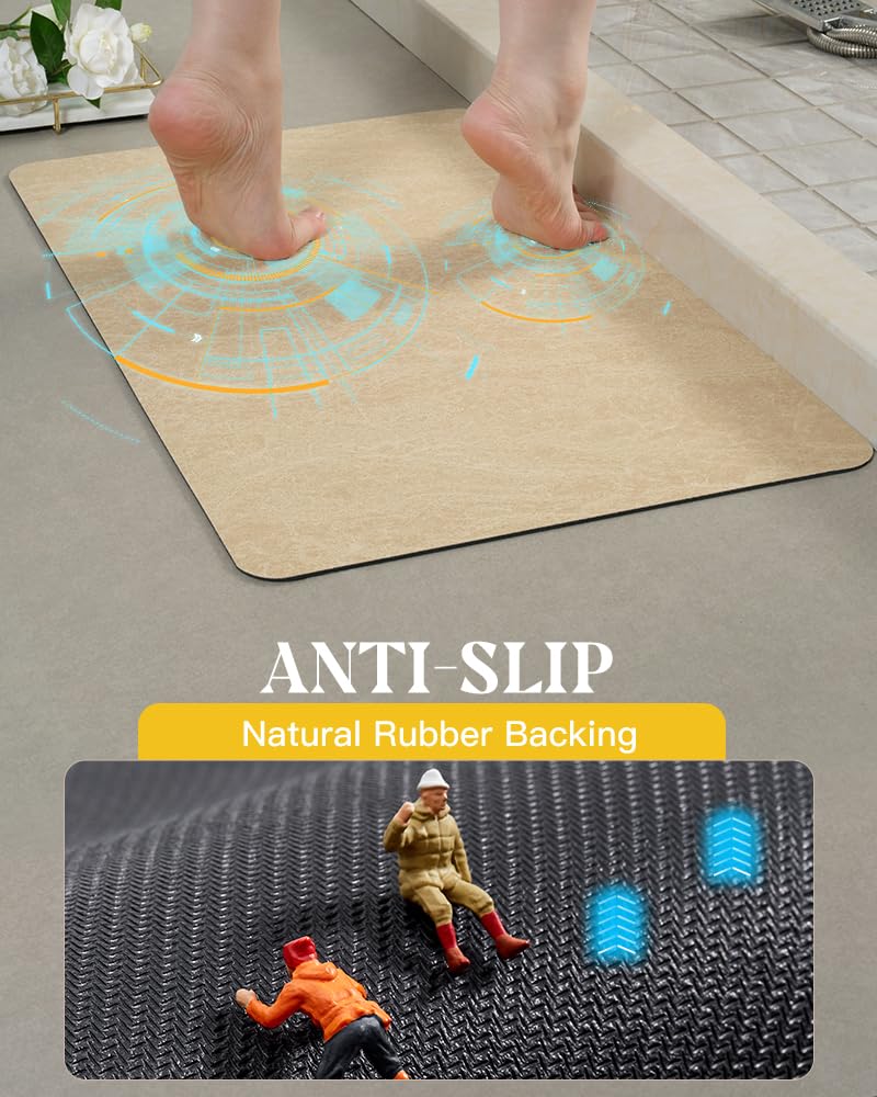 Bath Mat Rug-Rubber Backing Non Slip Quick Dry Absorbent Thin Bathroom Rugs Fit Under Door-Faux Suede Surface Bathroom Floor Mats-Shower Rug for in Front of Bathtub Shower