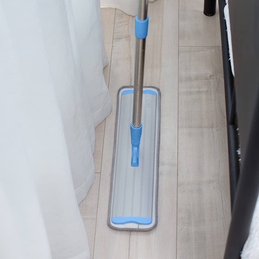 改CQT Commercial Flat Microfiber Floor Mop Cleaning System 18" Inch Wet Dry and Dust Hardwood with 4 Washable Pads Cleaner for Laminate Tile Stainless Steel Handle and Extension (PT12-WET)