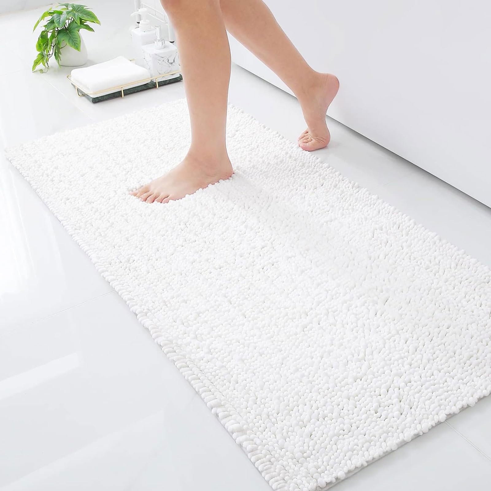 Luxury Chenille Bathroom Rug Mat, Extra Soft Thick Absorbent Shaggy Bath Rugs, Non-Slip Machine Wash Dry Plush Bath Mats for Bathroom, Shower, and Tub