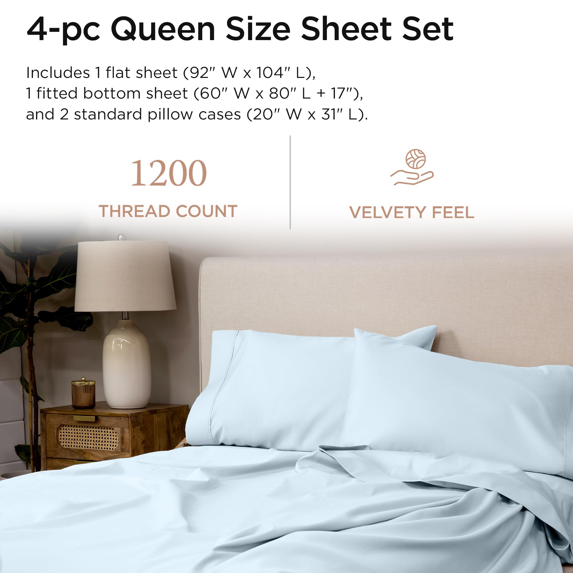 100% Supima Cotton Sheets, Luxury 1200 Thread Count Cotton Sheets for King Size Bed, 4 Pc Dark Grey King Bed Sheets Set, 5-Star Hotel Quality with Elasticized Deep Pocket King Sheets