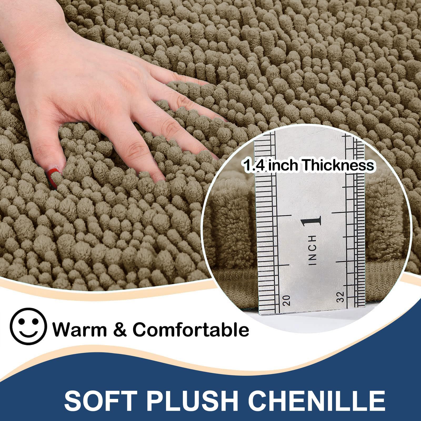 Luxury Chenille Bathroom Rug Mat, Extra Soft Thick Absorbent Shaggy Bath Rugs, Non-Slip Machine Wash Dry Plush Bath Mats for Bathroom, Shower, and Tub