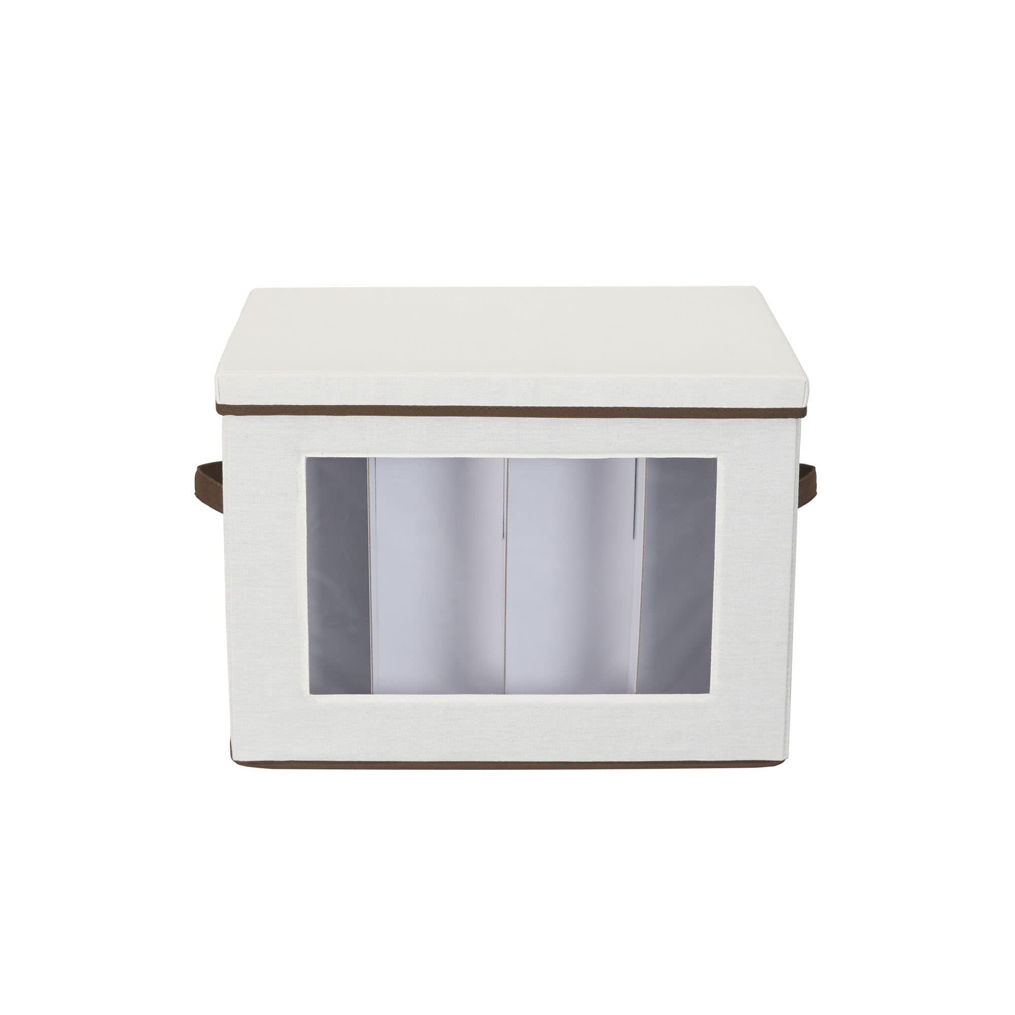 Stemware Storage Box with Lid and Handles | Champagne Glasses Canvas with Brown Trim