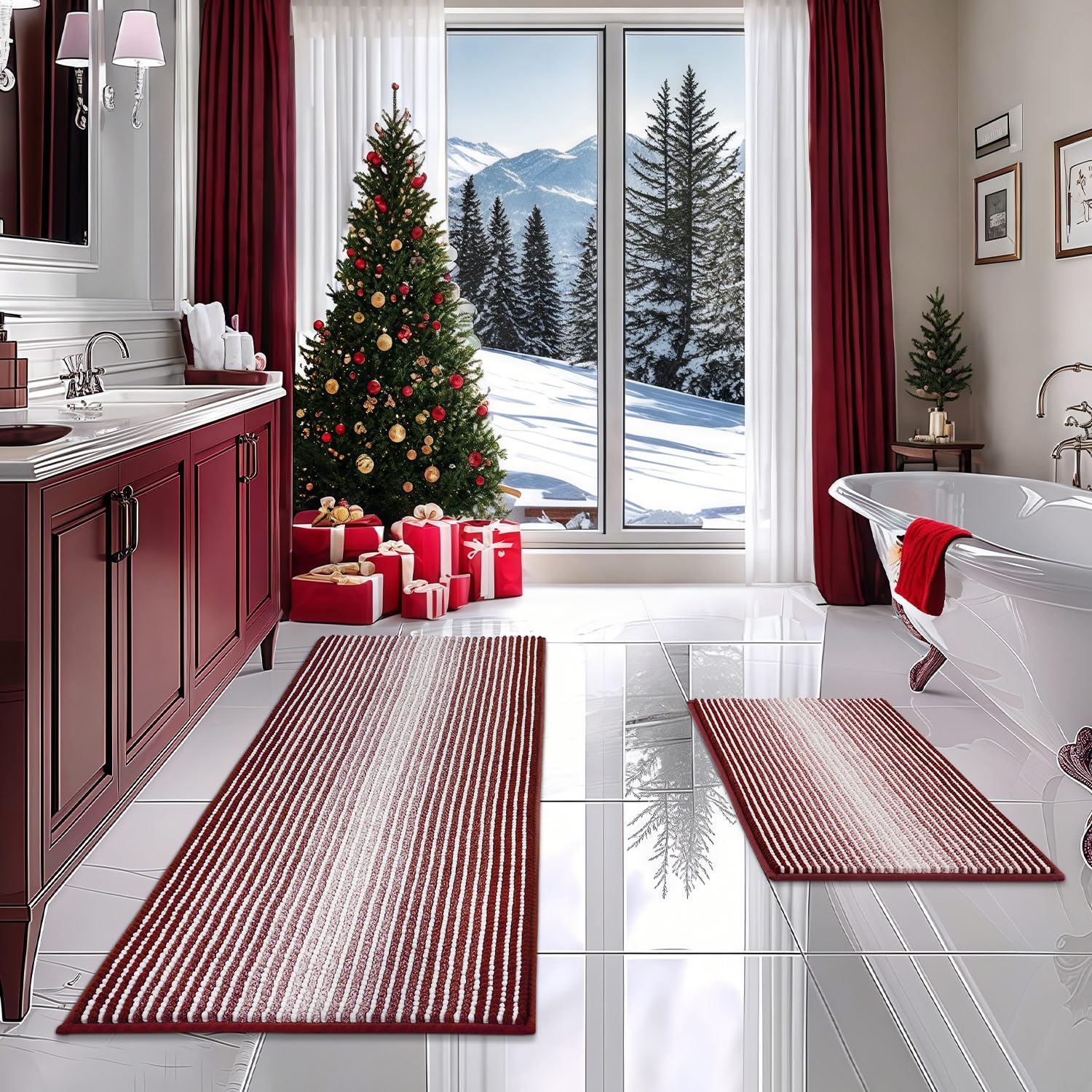 Bathroom Rugs and Mats Sets, 2 Piece Thick Absorbent Chenille Bath Mat Rug Set Non Slip, Soft Shaggy Room Floor for Bathroom, Machine Washable