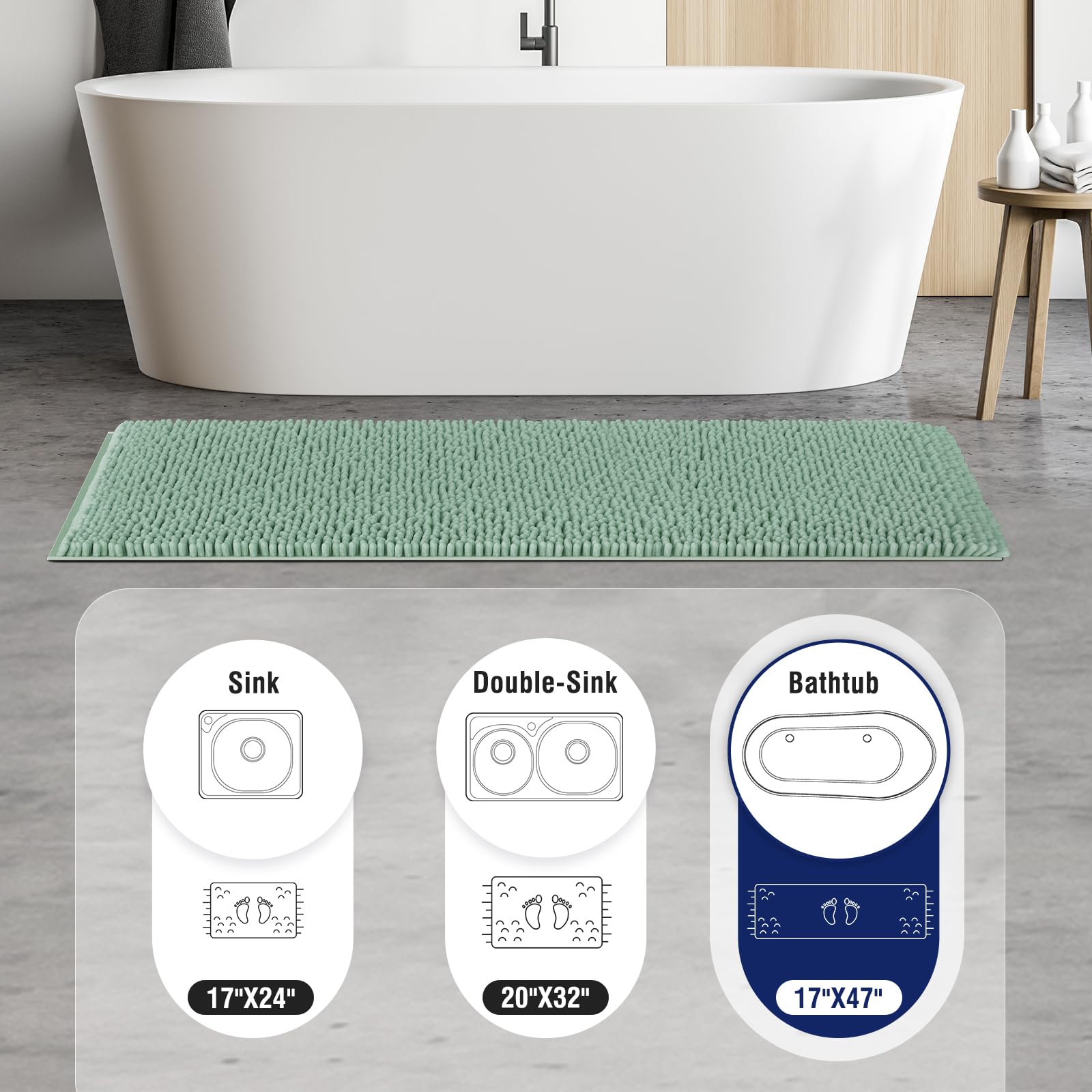 Soft Fluffy Chenille Bathroom Rugs, Non Slip Absorbent Bath Mats for Bathroom, Washable and Quick Dry
