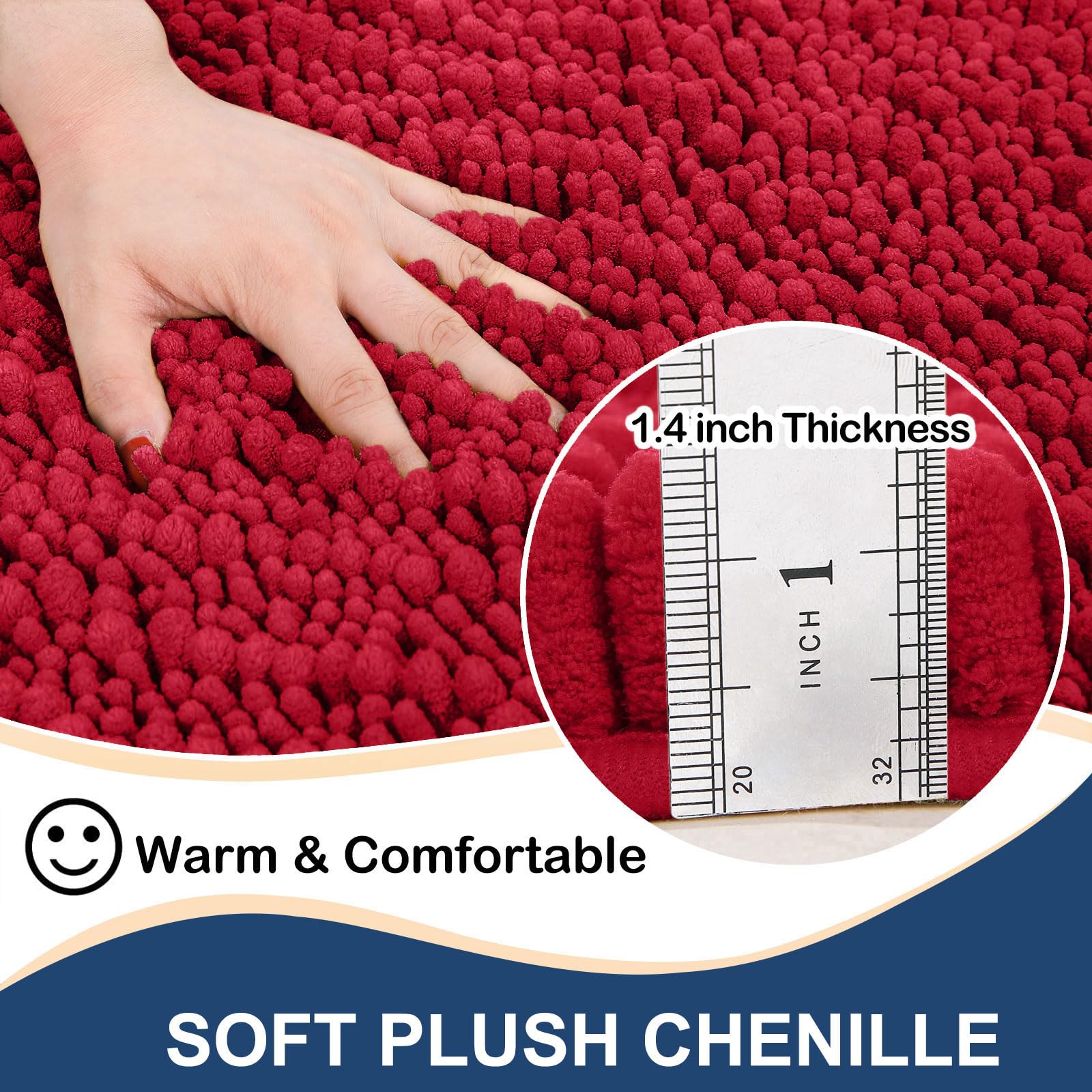 改Arotive Luxury Chenille Bathroom Rug Mat, Extra Soft Thick Absorbent Shaggy Bath Rugs, Non-Slip Machine Wash Dry Plush Bath Mats for Bathroom, Shower, and Tub (24"x16", Black)