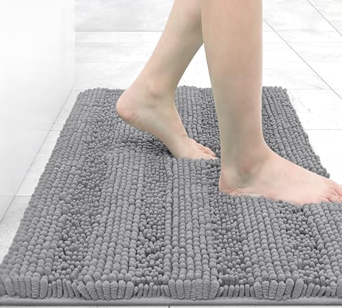 Chenille Striped Bathroom Rugs, Extra Thick and Absorbent Bath Rugs, Non-Slip Soft Plush Shaggy Bath Carpet, Machine Wash Dry, Bath Mats for Bathroom, Size:24" x 16"
