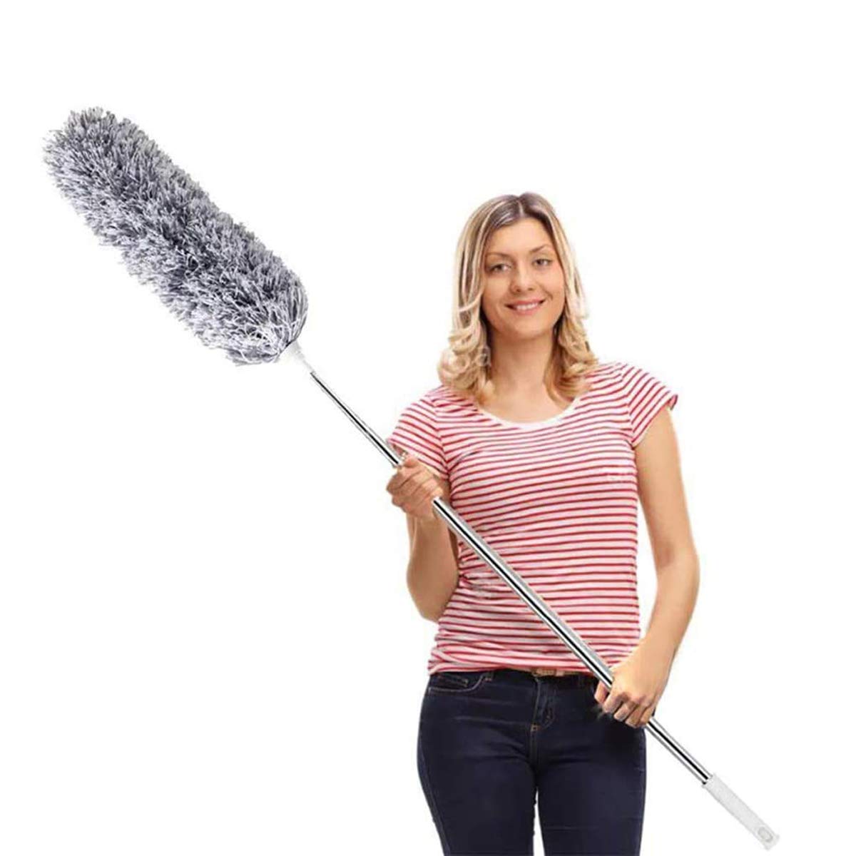 改DELUX Microfiber Feather Duster Extendable Duster with 100 inches Extra Long Pole, Bendable Head &amp; Long Handle Dusters for Cleaning Ceiling Fan, High Ceiling, Blinds, Furniture &amp; Cars Gray