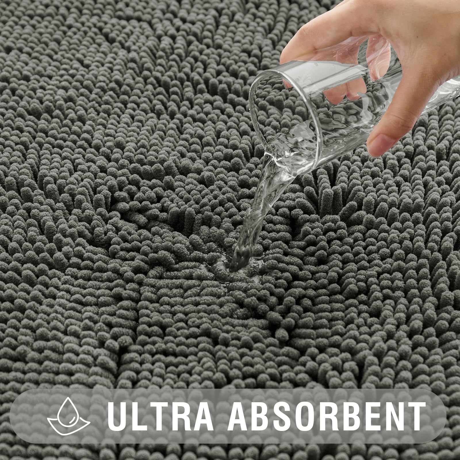 Soft Fluffy Chenille Bathroom Rugs, Non Slip Absorbent Bath Mats for Bathroom, Washable and Quick Dry