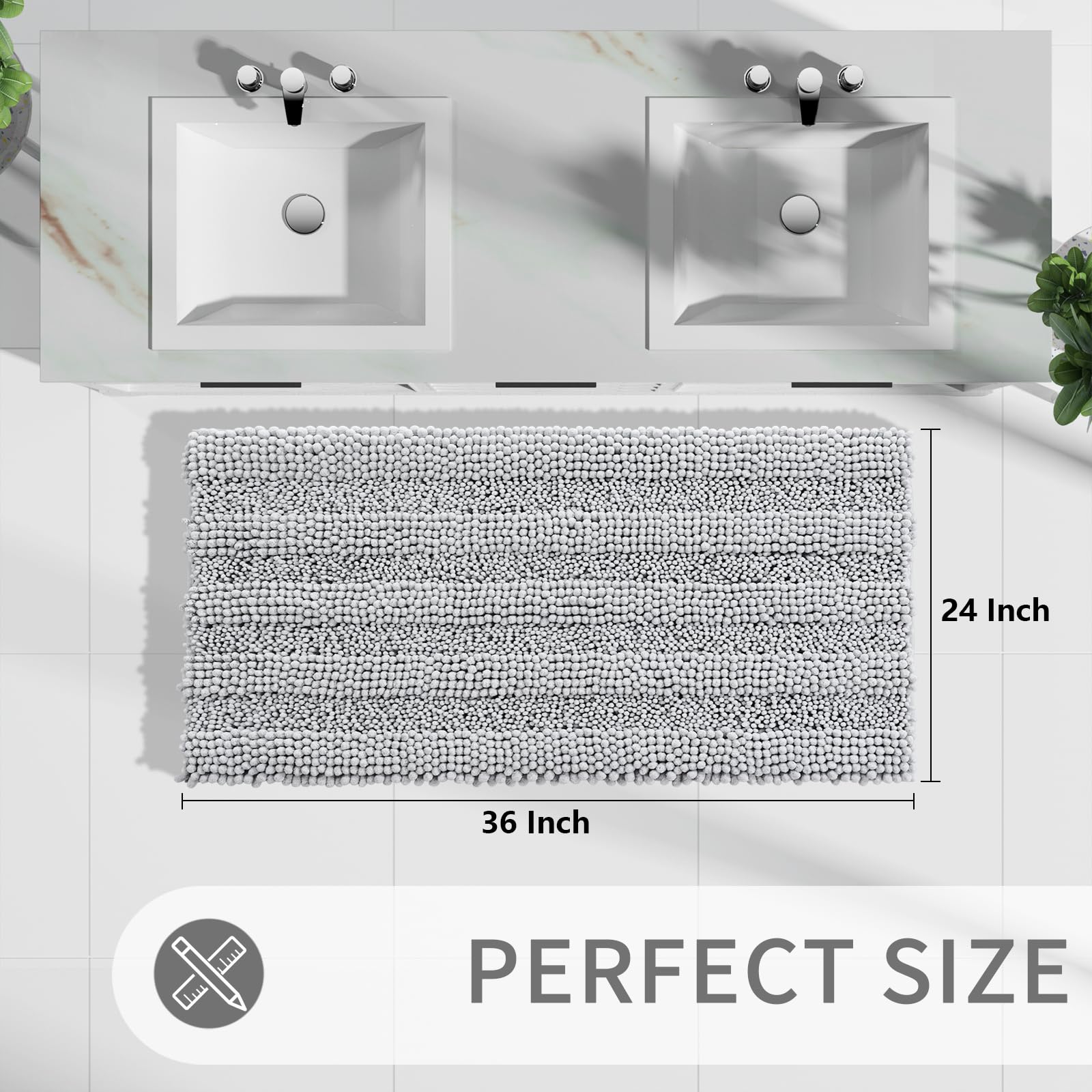 Non Slip and Super Absorbent Bath Mat,Machine Washable Quick Dry,Ultra Plush Chenille Shower Rugs for Bathroom Floor Sink Tub and Shower Outside