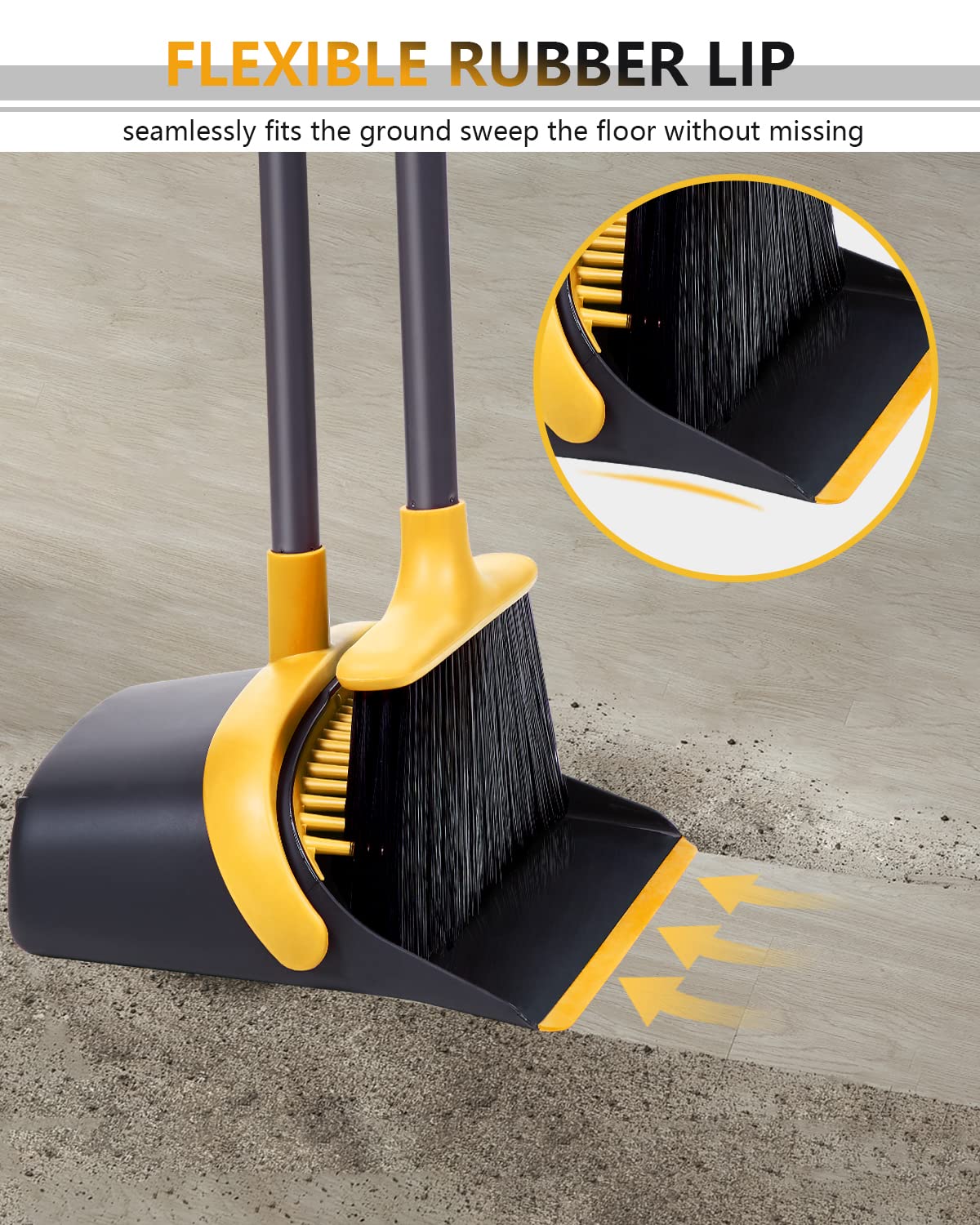 Broom and Dustpan, Broom and Dustpan Set for Home, Long Handle Broom with Dustpan, Broom and Dustpan Combo for Office Home Kitchen Lobby Floor Use Dustpan and Broom Set
