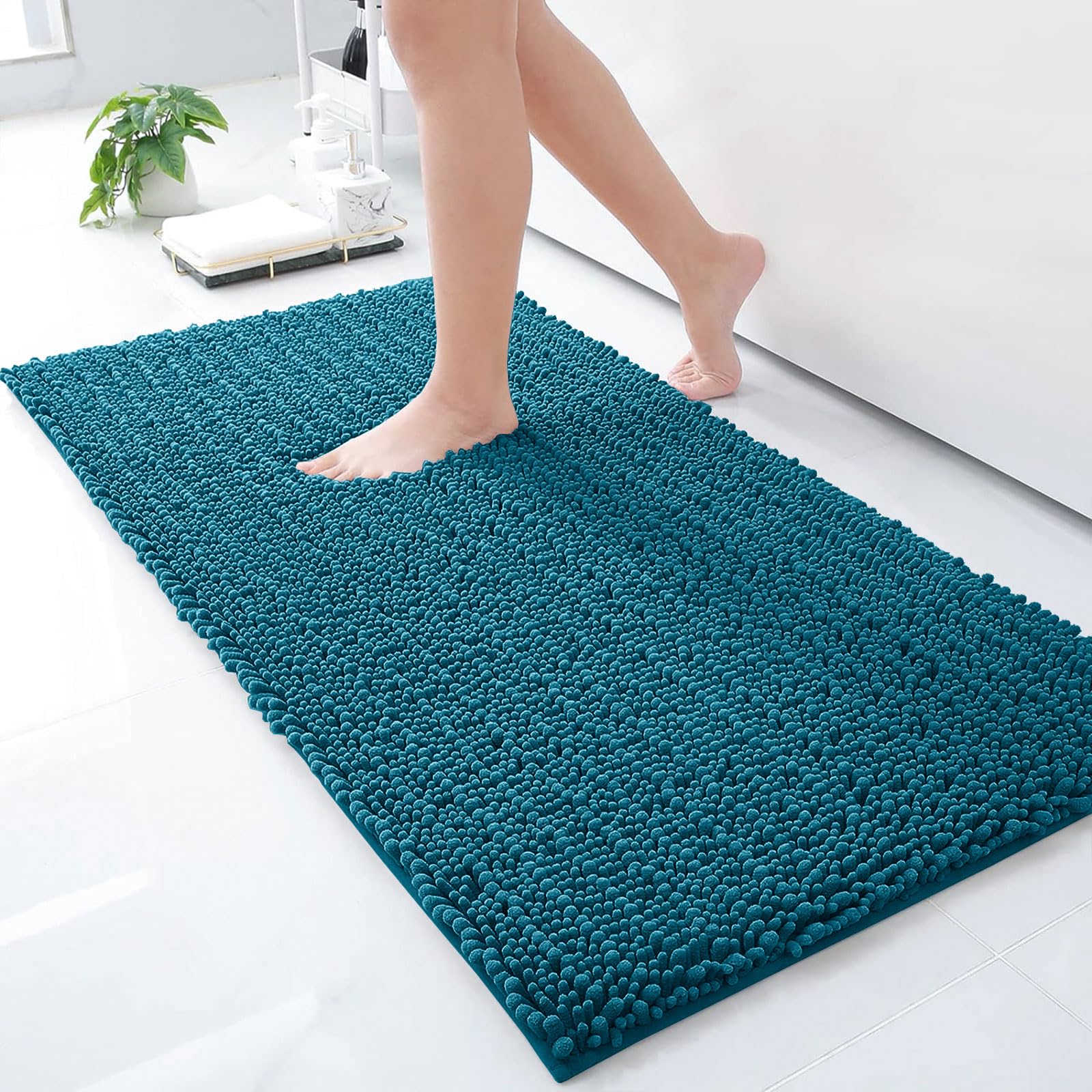 Luxury Chenille Bathroom Rug Mat, Extra Soft Thick Absorbent Shaggy Bath Rugs, Non-Slip Machine Wash Dry Plush Bath Mats for Bathroom, Shower, and Tub