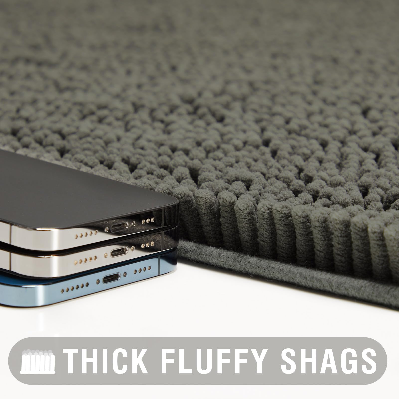 Soft Fluffy Chenille Bathroom Rugs, Non Slip Absorbent Bath Mats for Bathroom, Washable and Quick Dry
