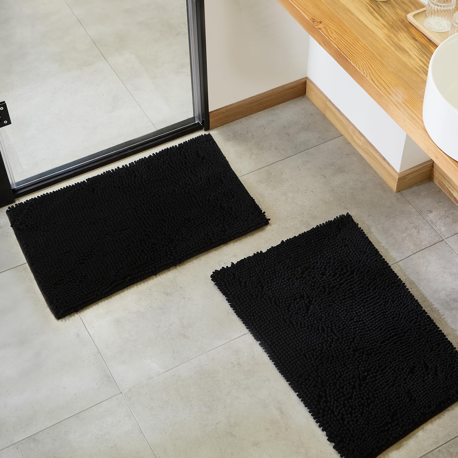 Soft Fluffy Chenille Bathroom Rugs, Non Slip Absorbent Bath Mats for Bathroom, Washable and Quick Dry