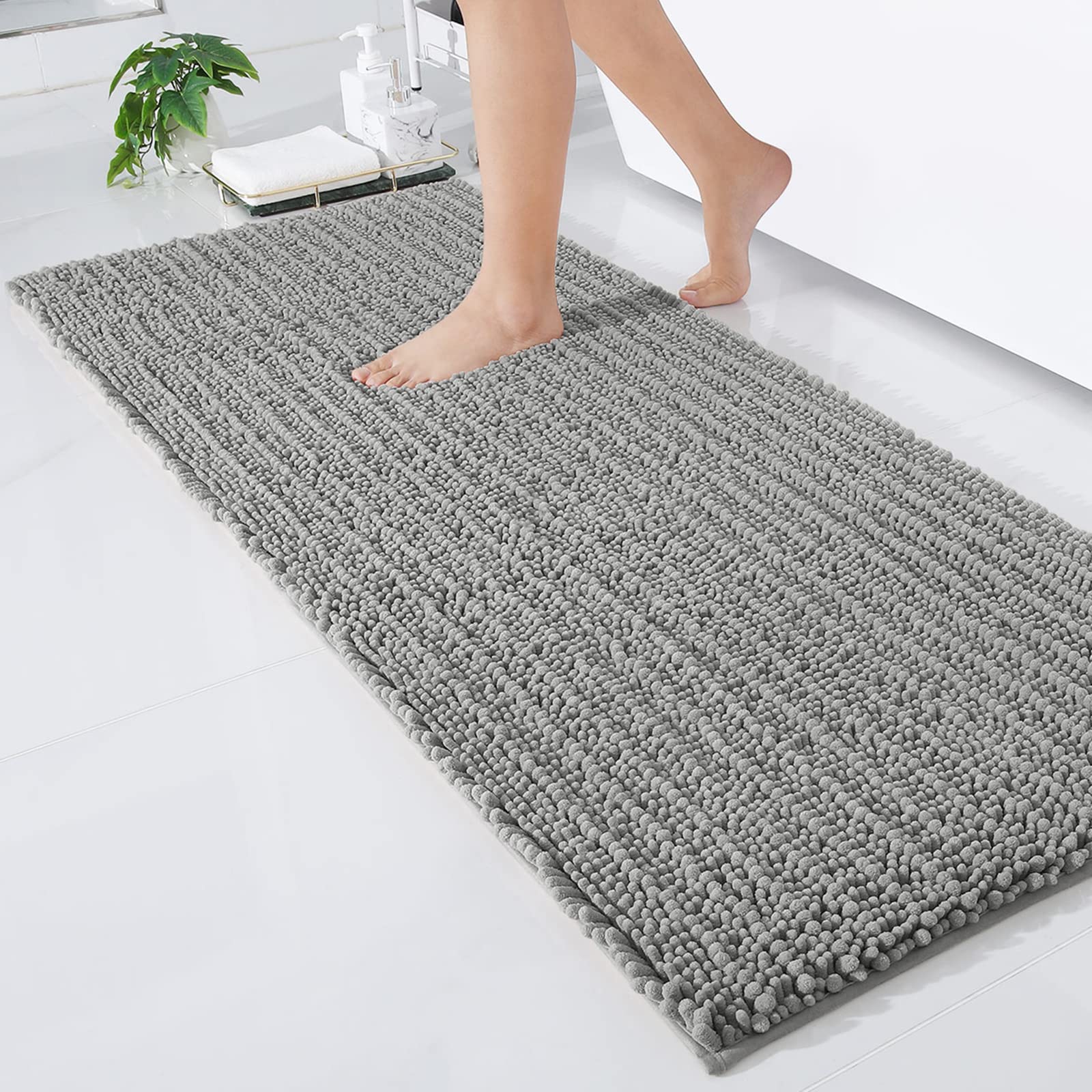 Luxury Chenille Bathroom Rug Mat, Extra Soft Thick Absorbent Shaggy Bath Rugs, Non-Slip Machine Wash Dry Plush Bath Mats for Bathroom, Shower, and Tub