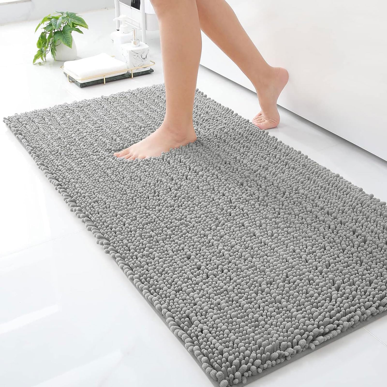 Luxury Chenille Bathroom Rug Mat, Extra Soft Thick Absorbent Shaggy Bath Rugs, Non-Slip Machine Wash Dry Plush Bath Mats for Bathroom, Shower, and Tub