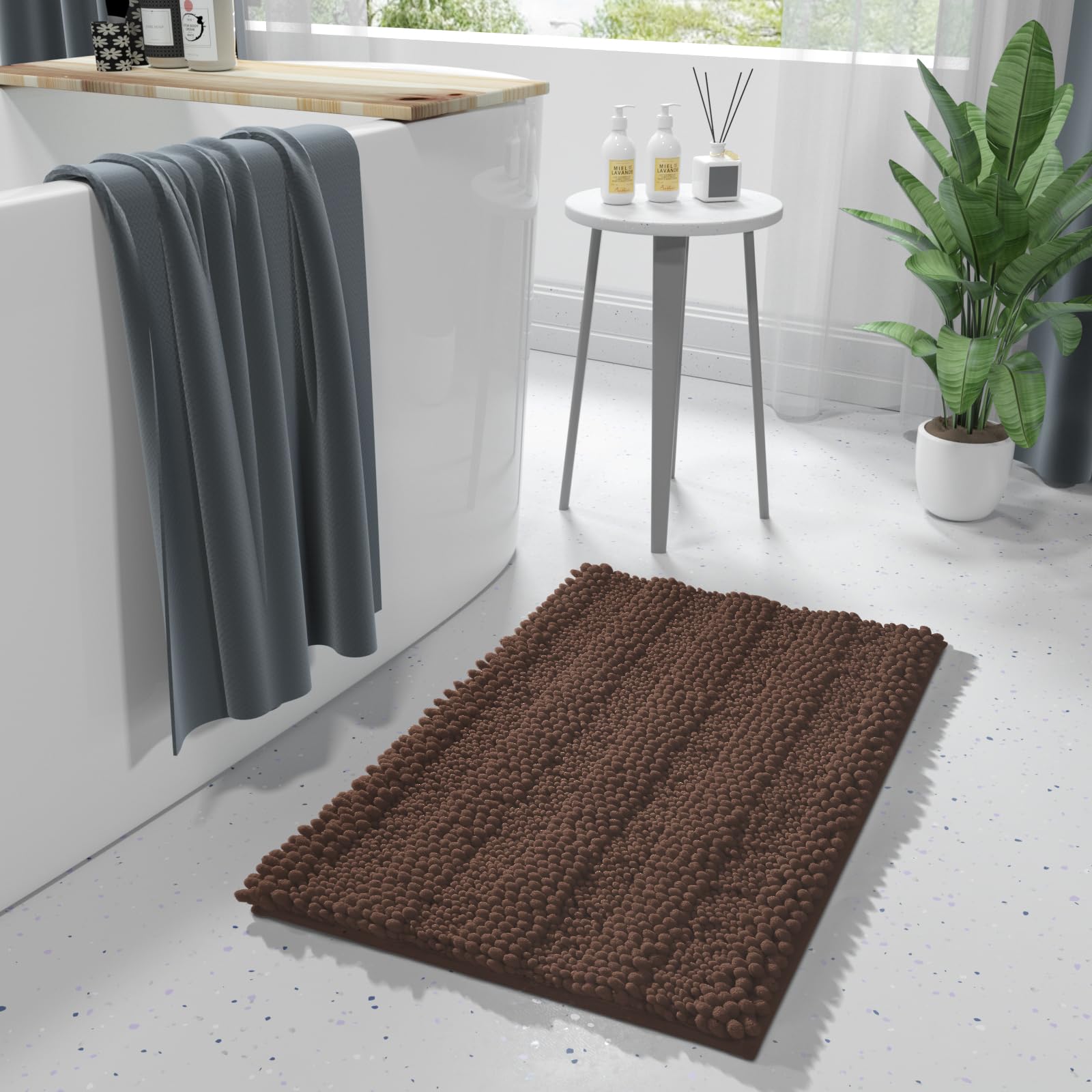 Non Slip and Super Absorbent Bath Mat,Machine Washable Quick Dry,Ultra Plush Chenille Shower Rugs for Bathroom Floor Sink Tub and Shower Outside