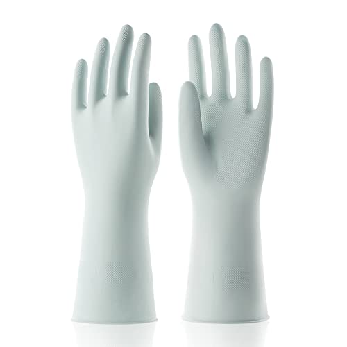 3 Pairs Reusable Rubber Gloves for Dishwashing Cleaning Bleaching, Grippy Latex Dish Washing Gloves with Flocked Cotton Liner, Water Resistant Household Gloves for Kitchen Bathroom