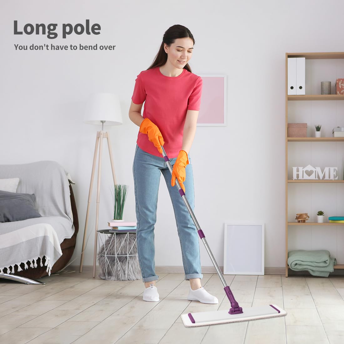 Commercial Flat Microfiber Floor Mop Cleaning System 18" Inch Wet Dry and Dust Hardwood with 4 Washable Pads Cleaner for Laminate Tile Stainless Steel Handle and Extension