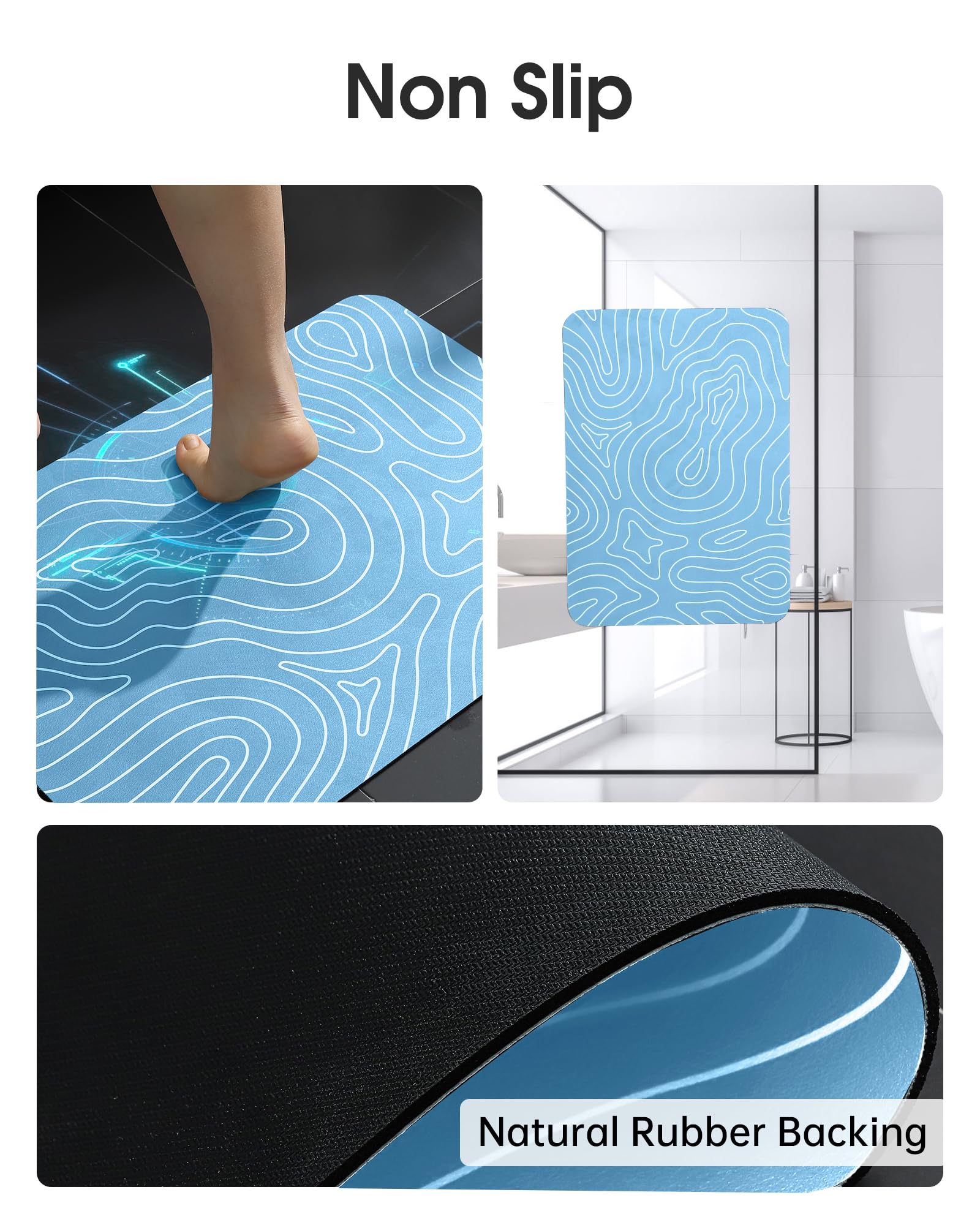 Super Absorbent Bath Mat Bathroom Rugs Washable Quick Dry Non Slip Bathroom Mats Soft Thin Diatomaceous Waterproof Rubber Backed Bath Rug Fit for Under Door Tub Shower Floor