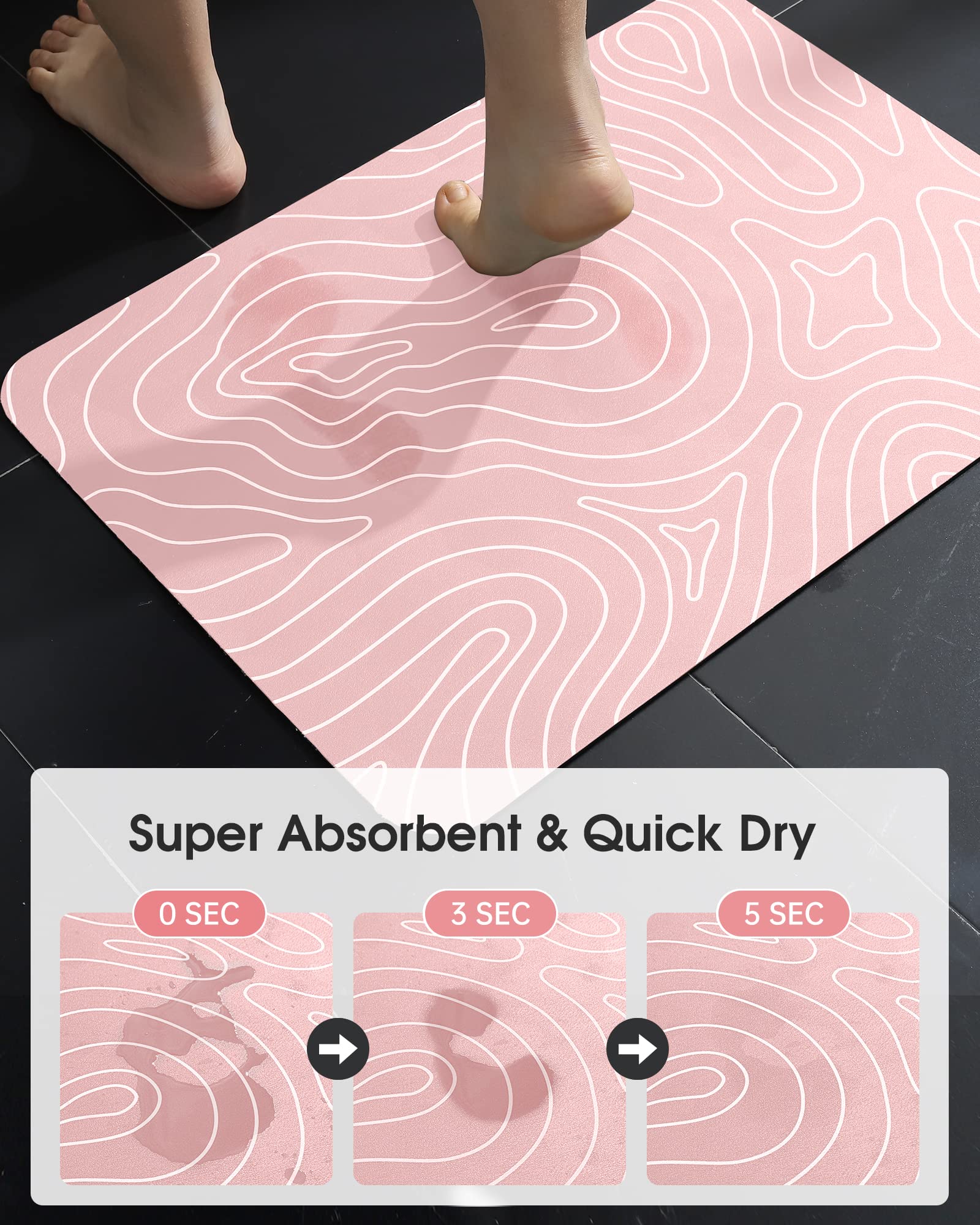 改Super Absorbent Bath Mat Bathroom Rugs Washable Quick Dry Non Slip Bathroom Mats Soft Thin Diatomaceous Waterproof Rubber Backed Bath Rug Fit for Under Door Tub Shower Floor 17x24 Beige